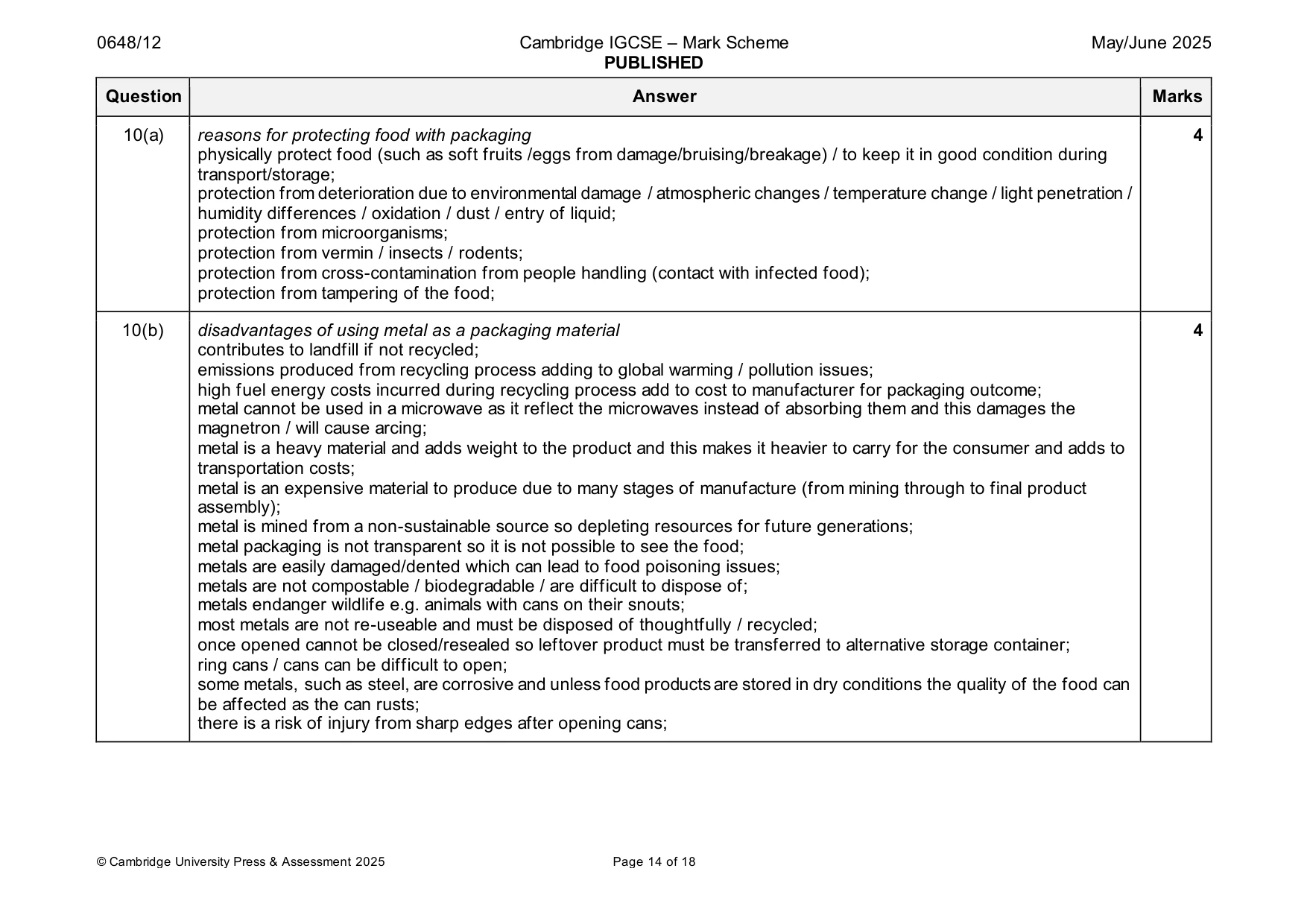 Mark scheme, page 14 of 18