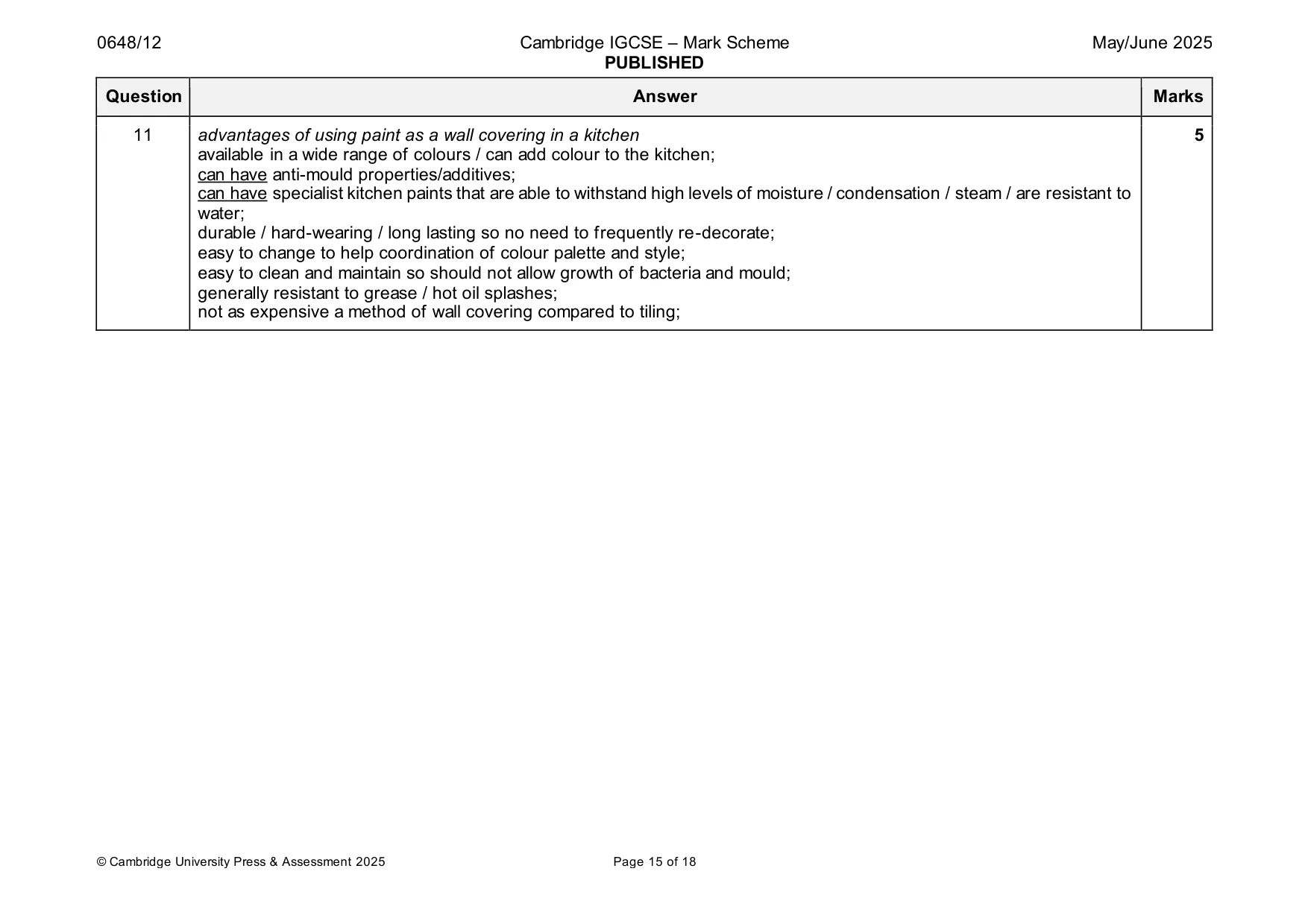 Mark scheme, page 15 of 18