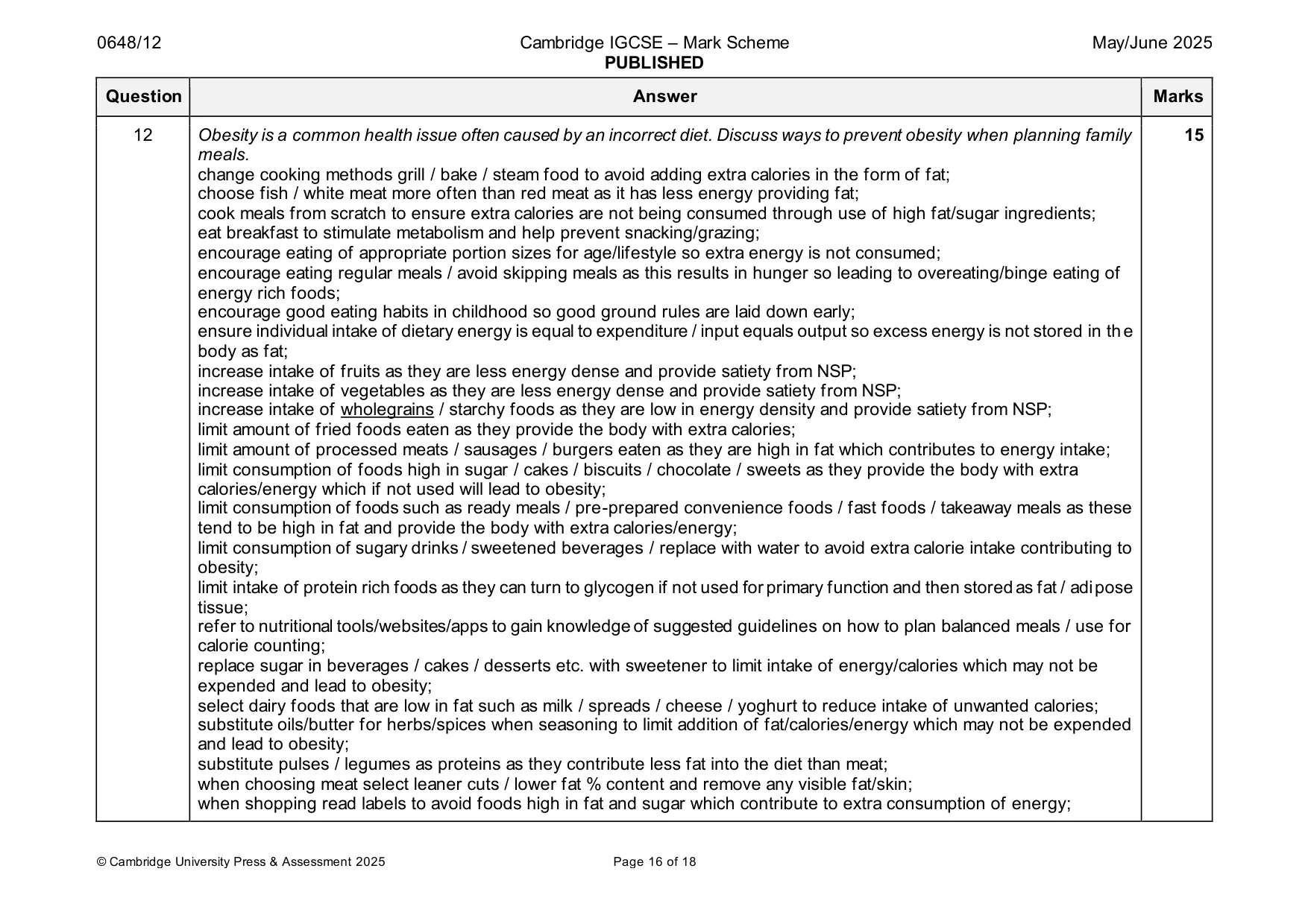Mark scheme, page 16 of 18