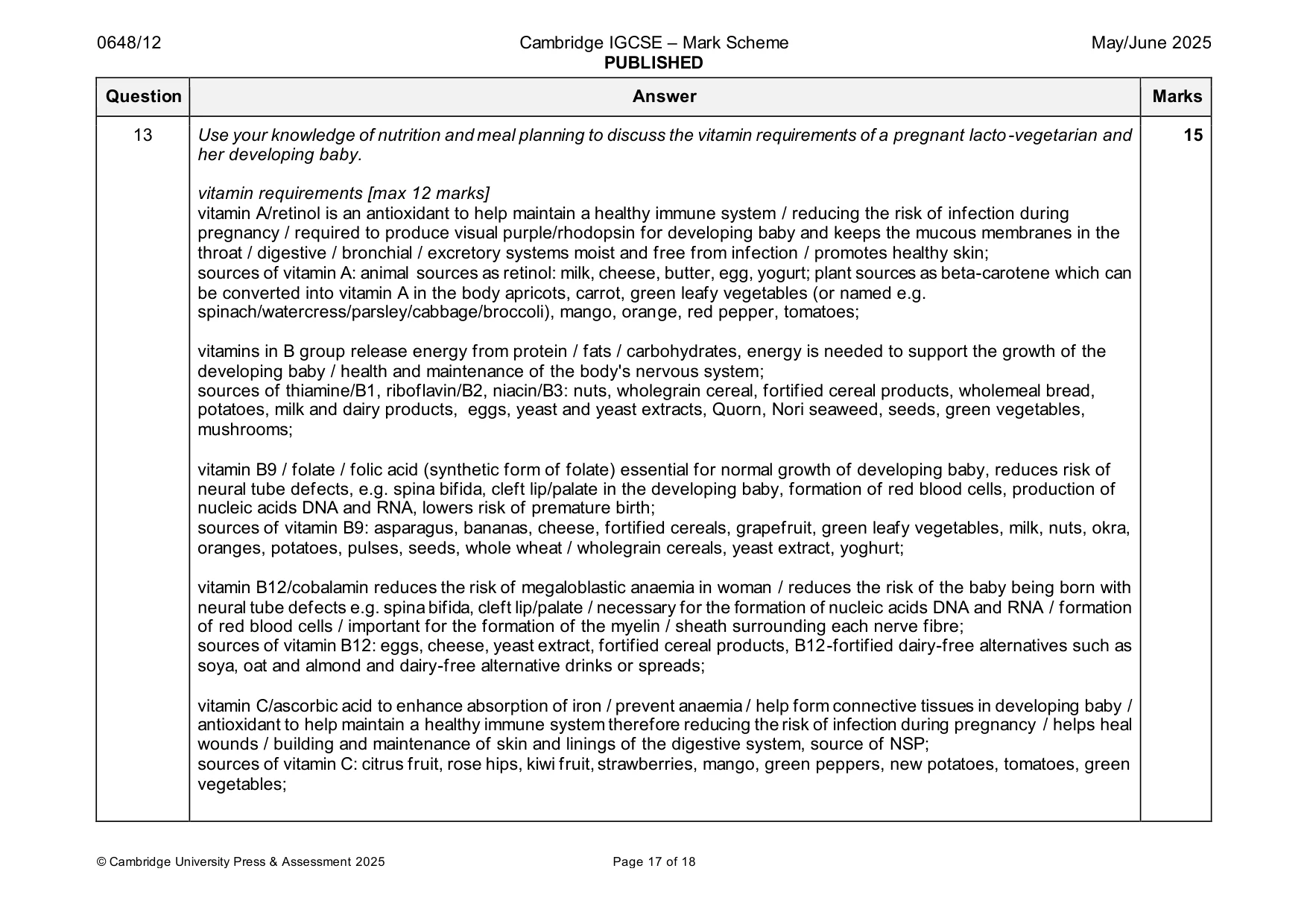 Mark scheme, page 17 of 18