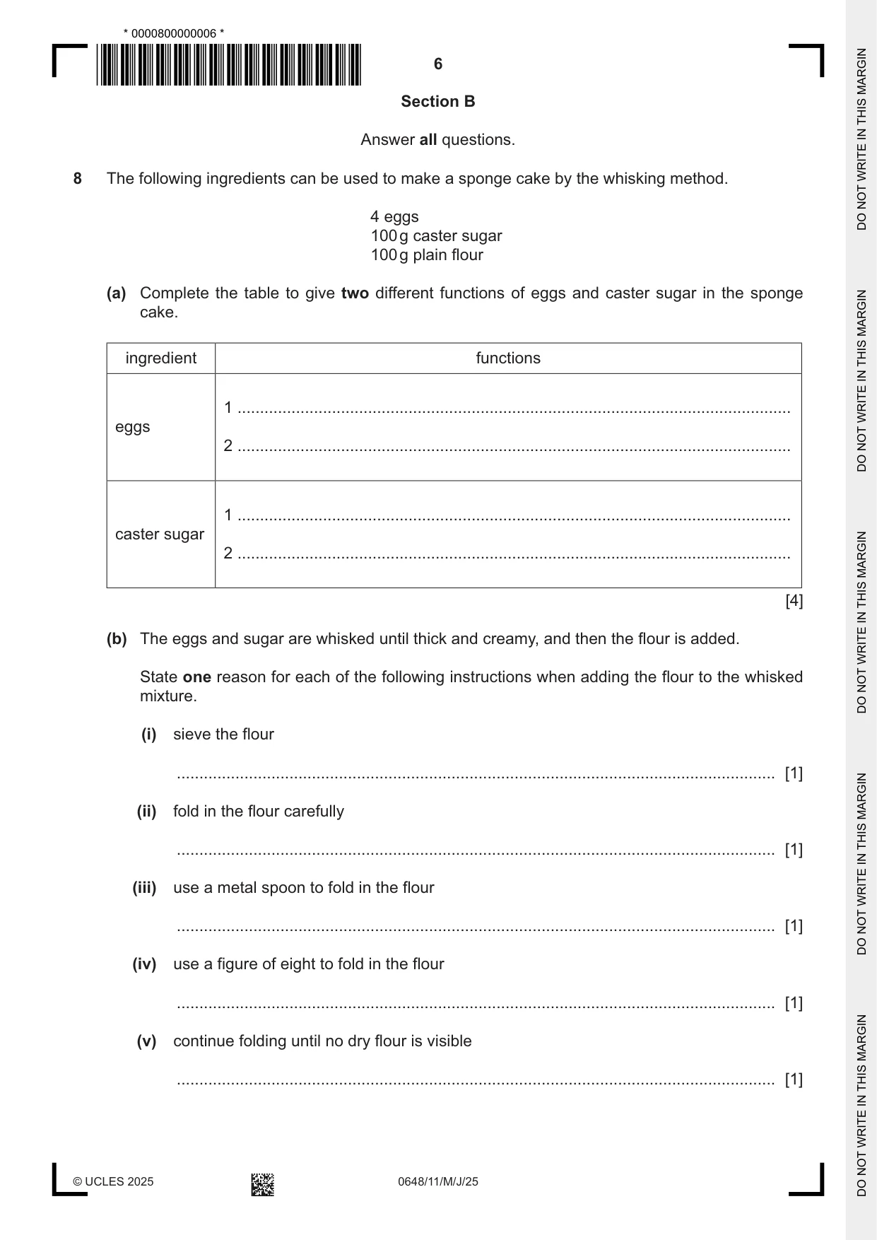 Cambridge IGCSE Food and Nutrition 0648 2025 May/June Paper 1 · Variant 1 question paper, page 6 of 12