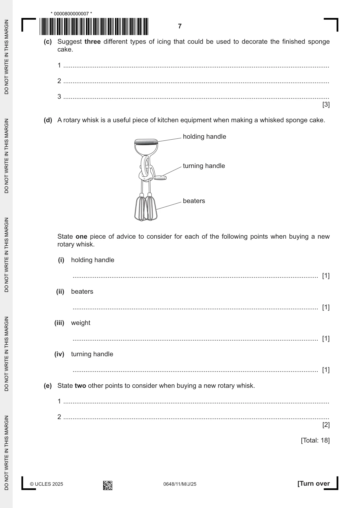 Cambridge IGCSE Food and Nutrition 0648 2025 May/June Paper 1 · Variant 1 question paper, page 7 of 12