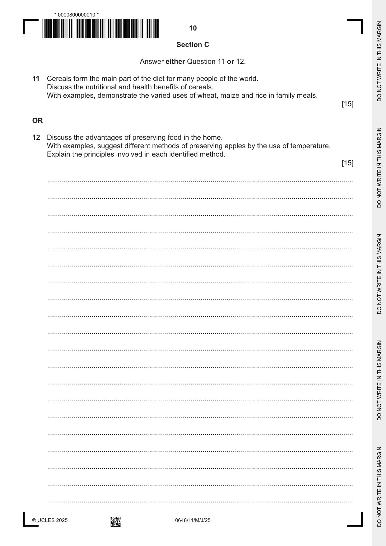 Cambridge IGCSE Food and Nutrition 0648 2025 May/June Paper 1 · Variant 1 question paper, page 10 of 12