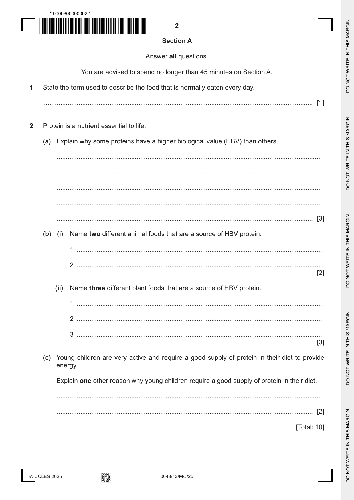 Cambridge IGCSE Food and Nutrition 0648 2025 May/June Paper 1 · Variant 2 question paper, page 2 of 12