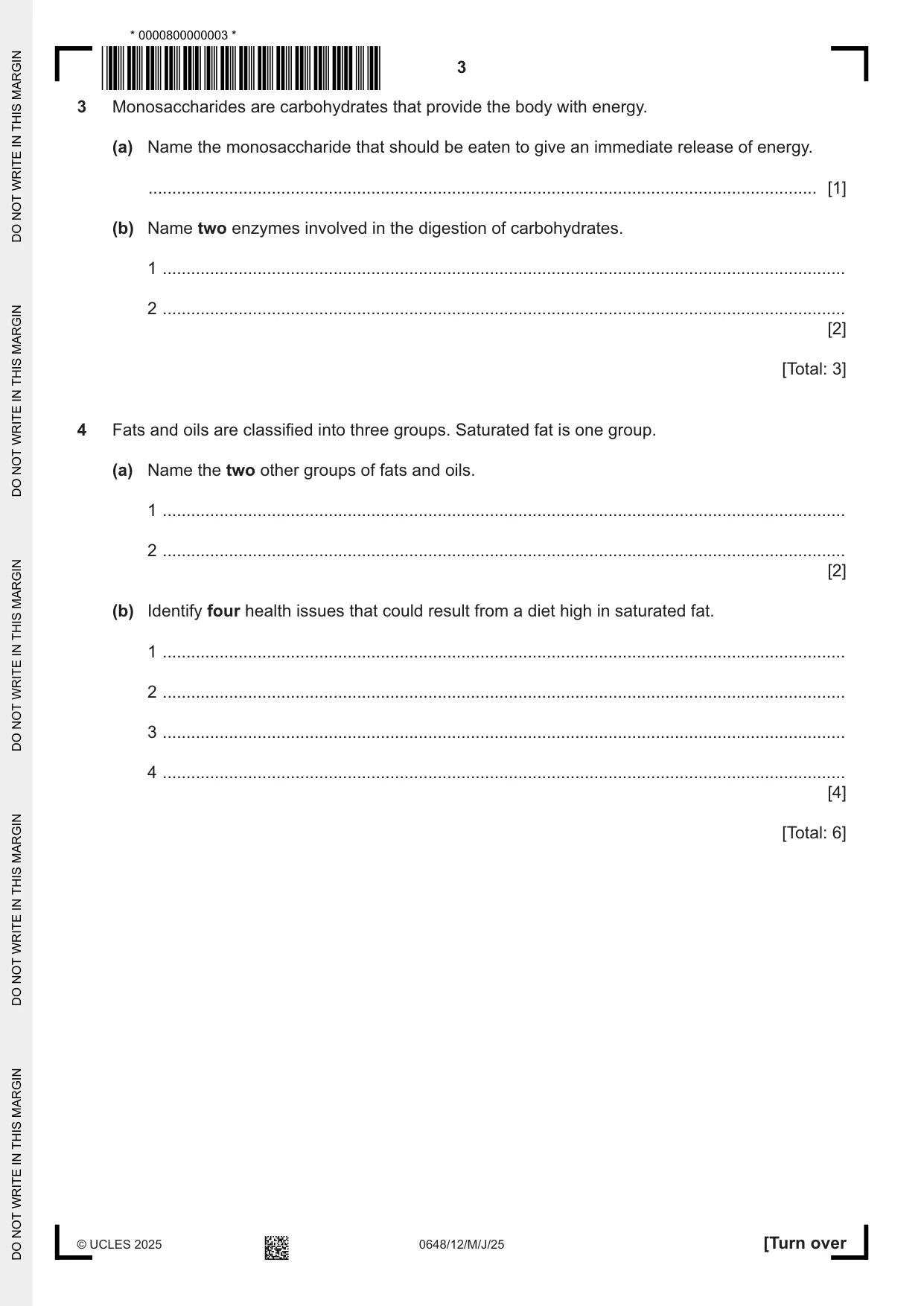Cambridge IGCSE Food and Nutrition 0648 2025 May/June Paper 1 · Variant 2 question paper, page 3 of 12