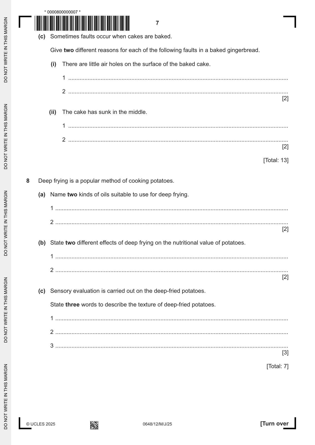 Cambridge IGCSE Food and Nutrition 0648 2025 May/June Paper 1 · Variant 2 question paper, page 7 of 12