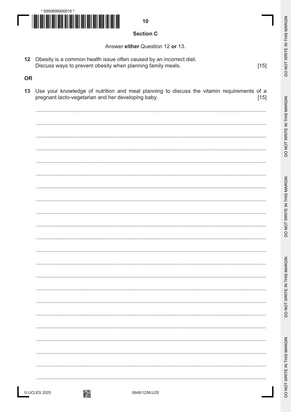 Cambridge IGCSE Food and Nutrition 0648 2025 May/June Paper 1 · Variant 2 question paper, page 10 of 12