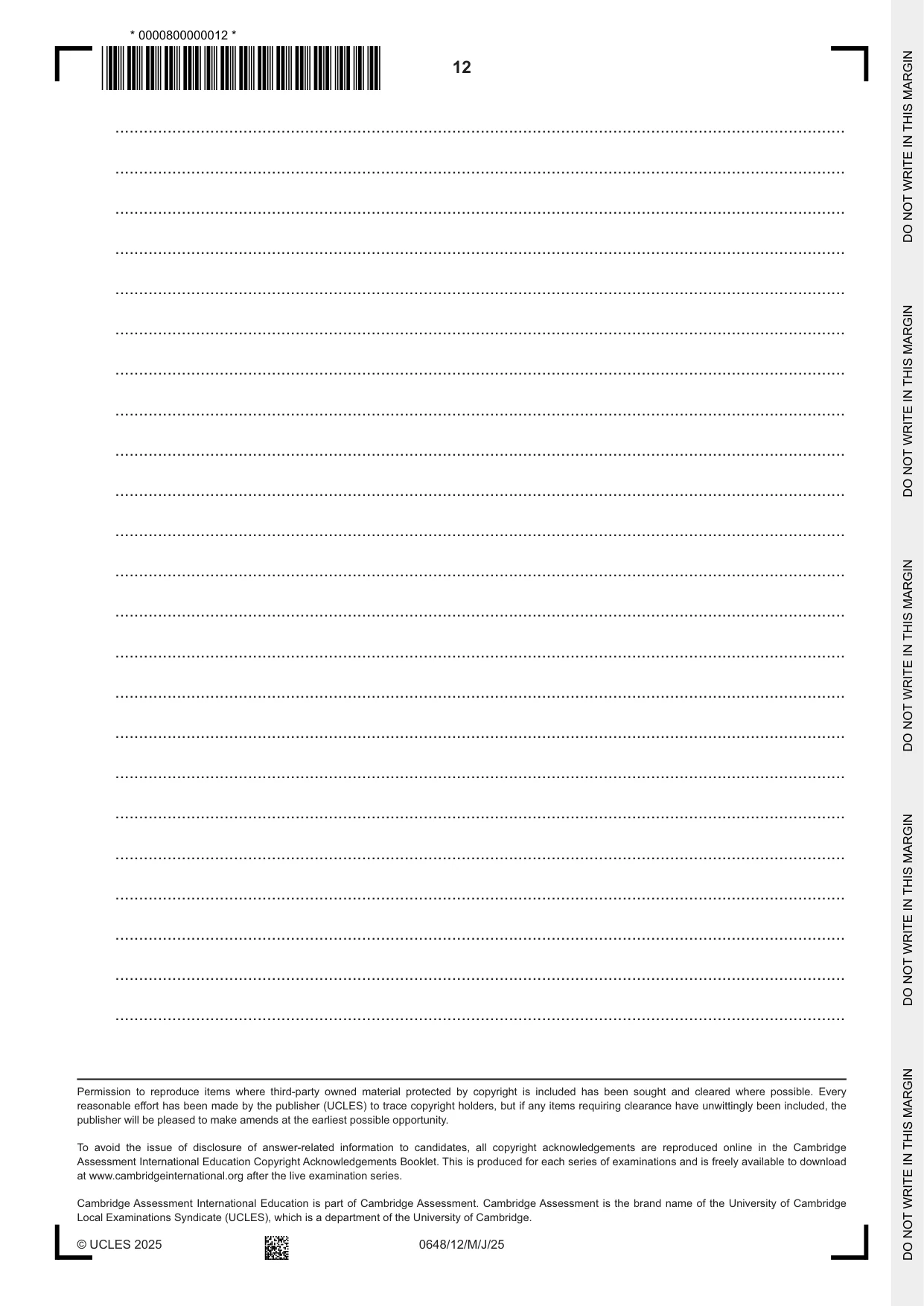 Cambridge IGCSE Food and Nutrition 0648 2025 May/June Paper 1 · Variant 2 question paper, page 12 of 12