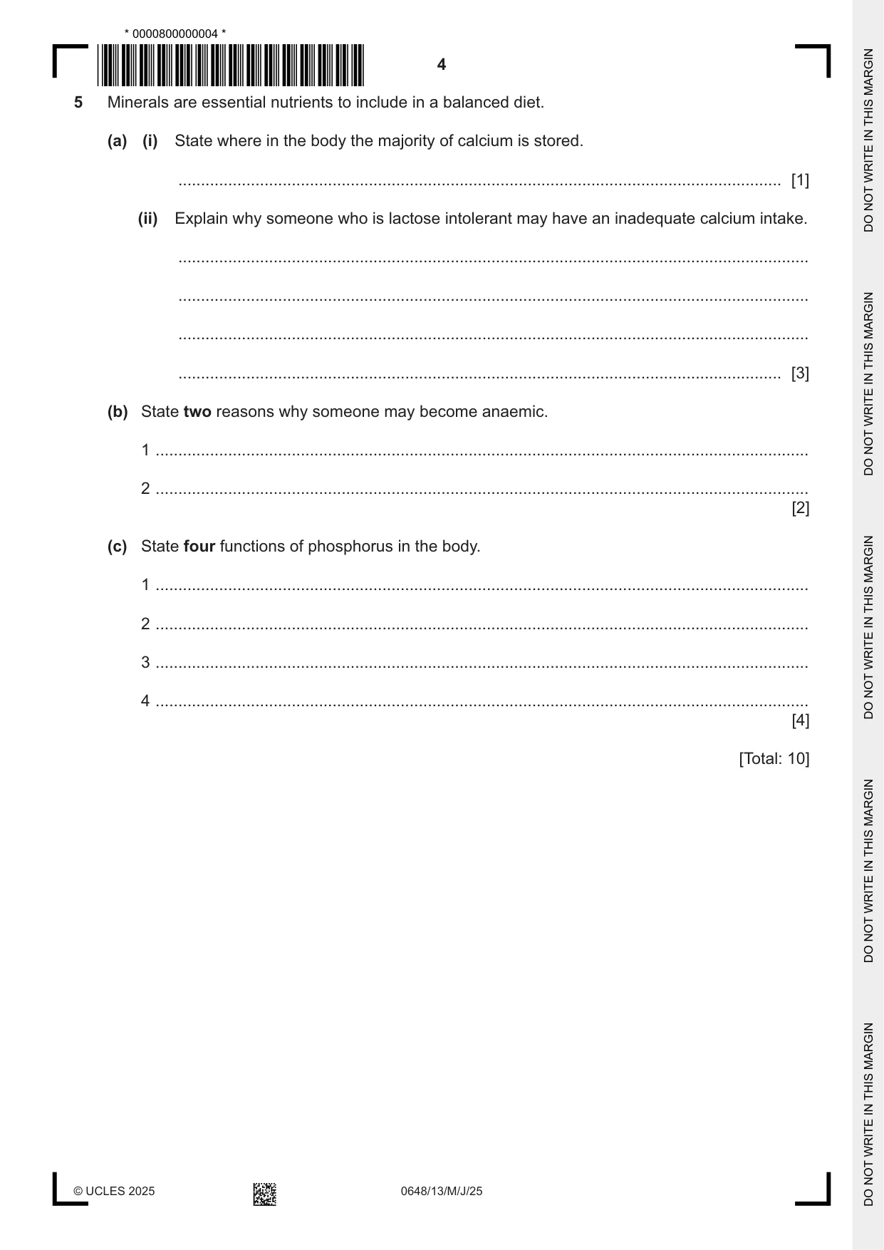 Cambridge IGCSE Food and Nutrition 0648 2025 May/June Paper 1 · Variant 3 question paper, page 4 of 12