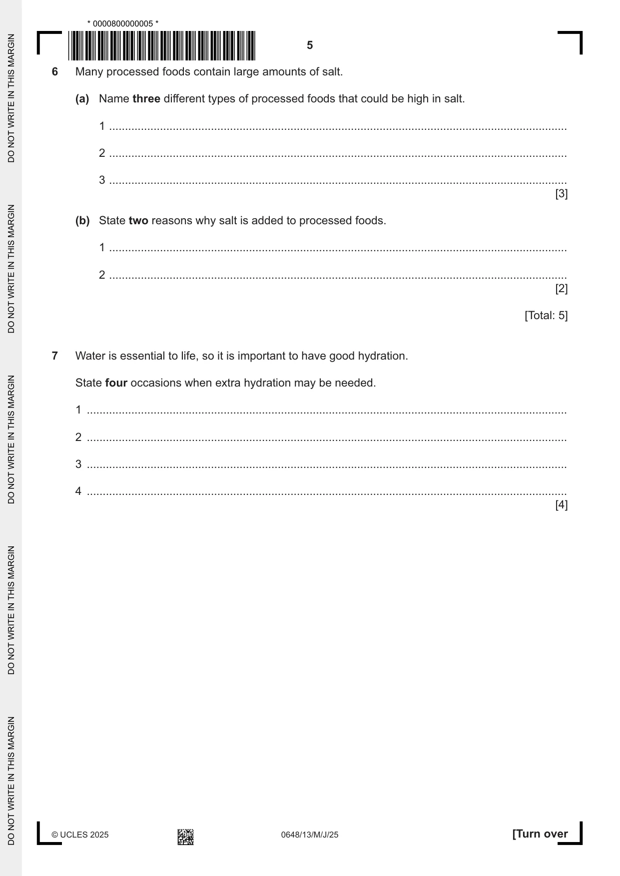 Cambridge IGCSE Food and Nutrition 0648 2025 May/June Paper 1 · Variant 3 question paper, page 5 of 12