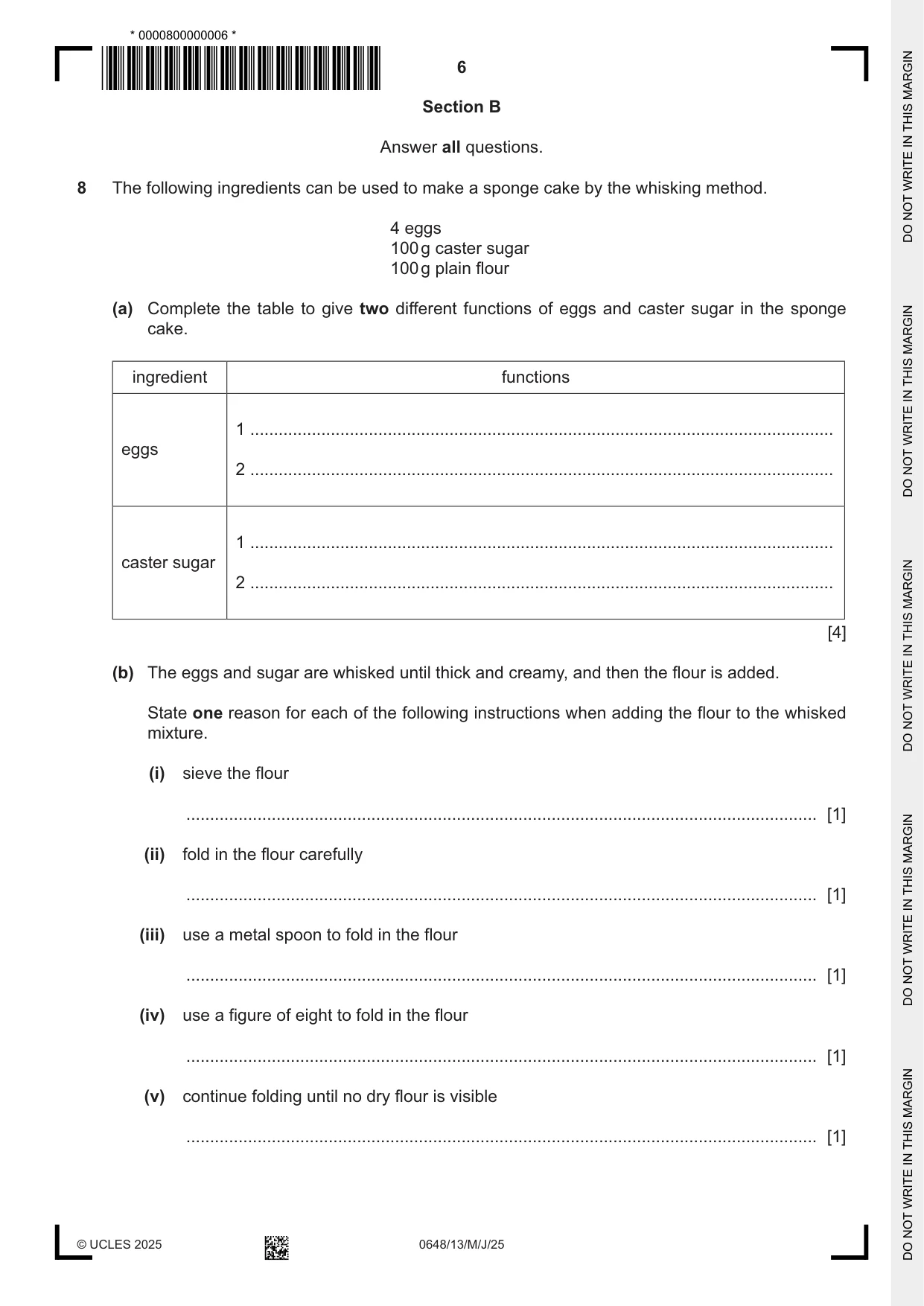 Cambridge IGCSE Food and Nutrition 0648 2025 May/June Paper 1 · Variant 3 question paper, page 6 of 12