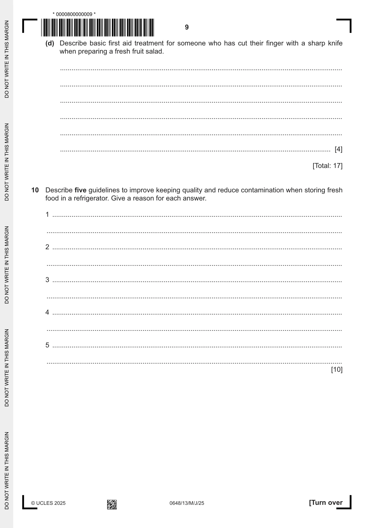 Cambridge IGCSE Food and Nutrition 0648 2025 May/June Paper 1 · Variant 3 question paper, page 9 of 12