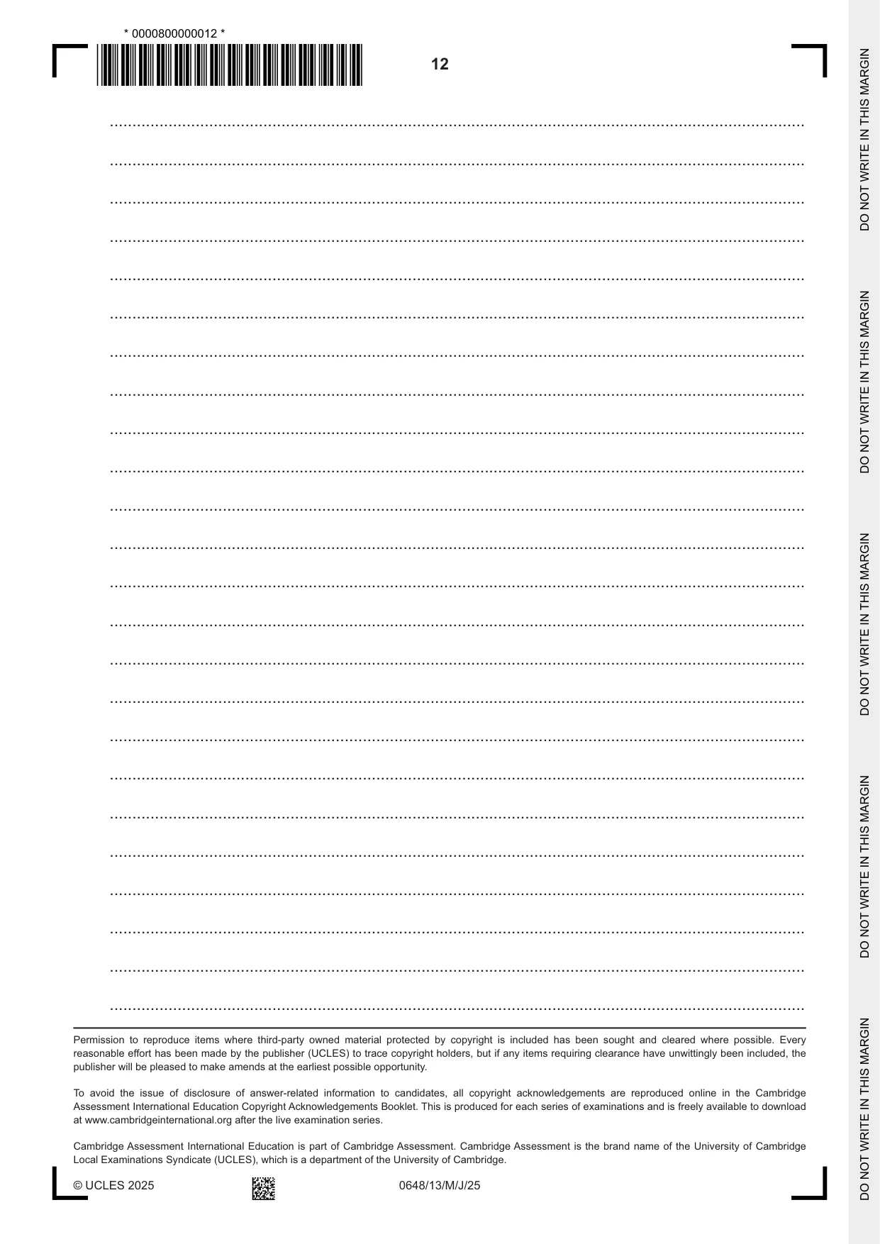 Cambridge IGCSE Food and Nutrition 0648 2025 May/June Paper 1 · Variant 3 question paper, page 12 of 12