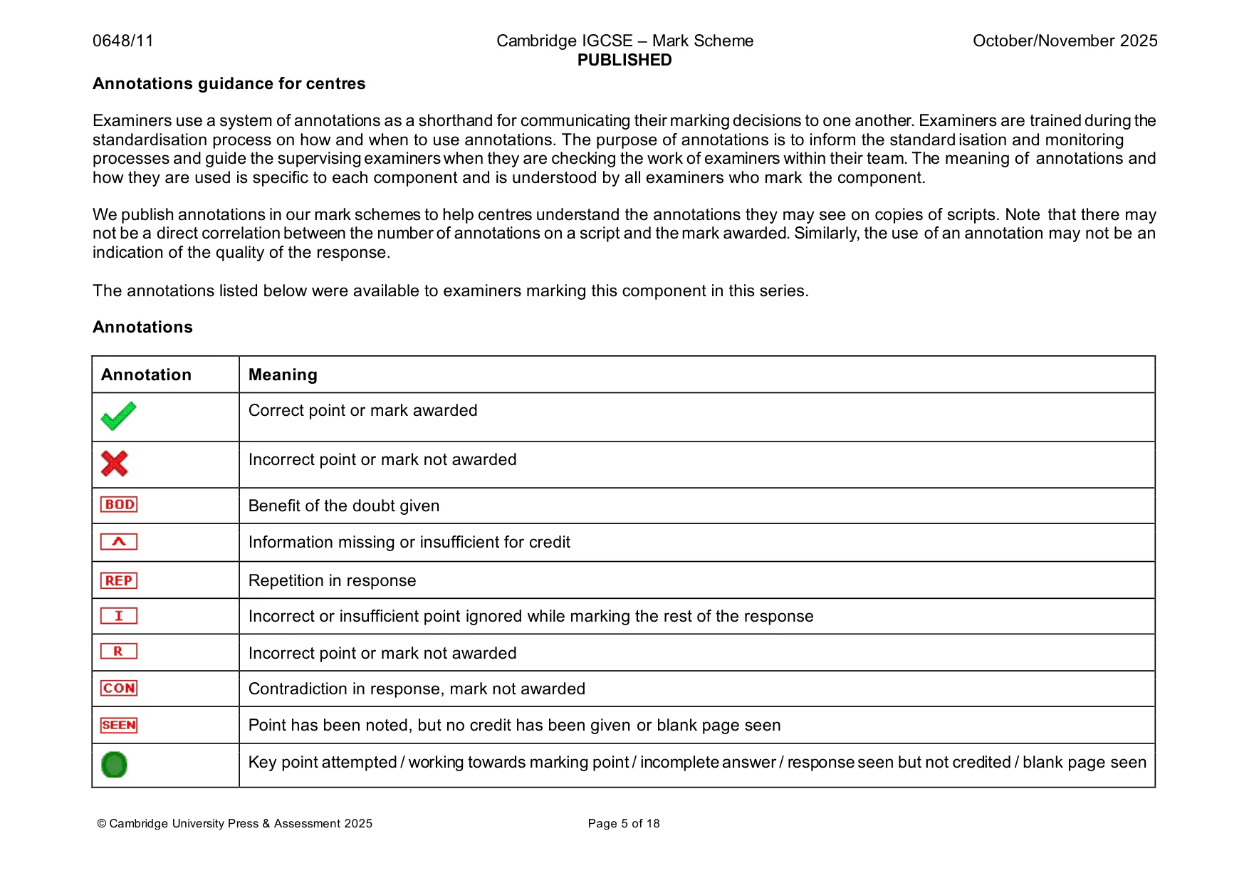 Mark scheme, page 5 of 18