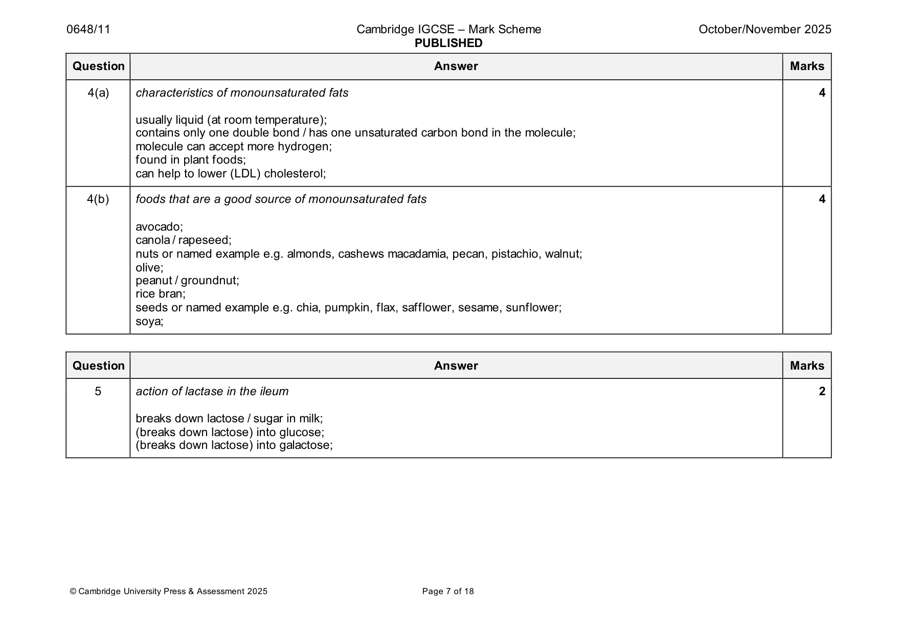 Mark scheme, page 7 of 18