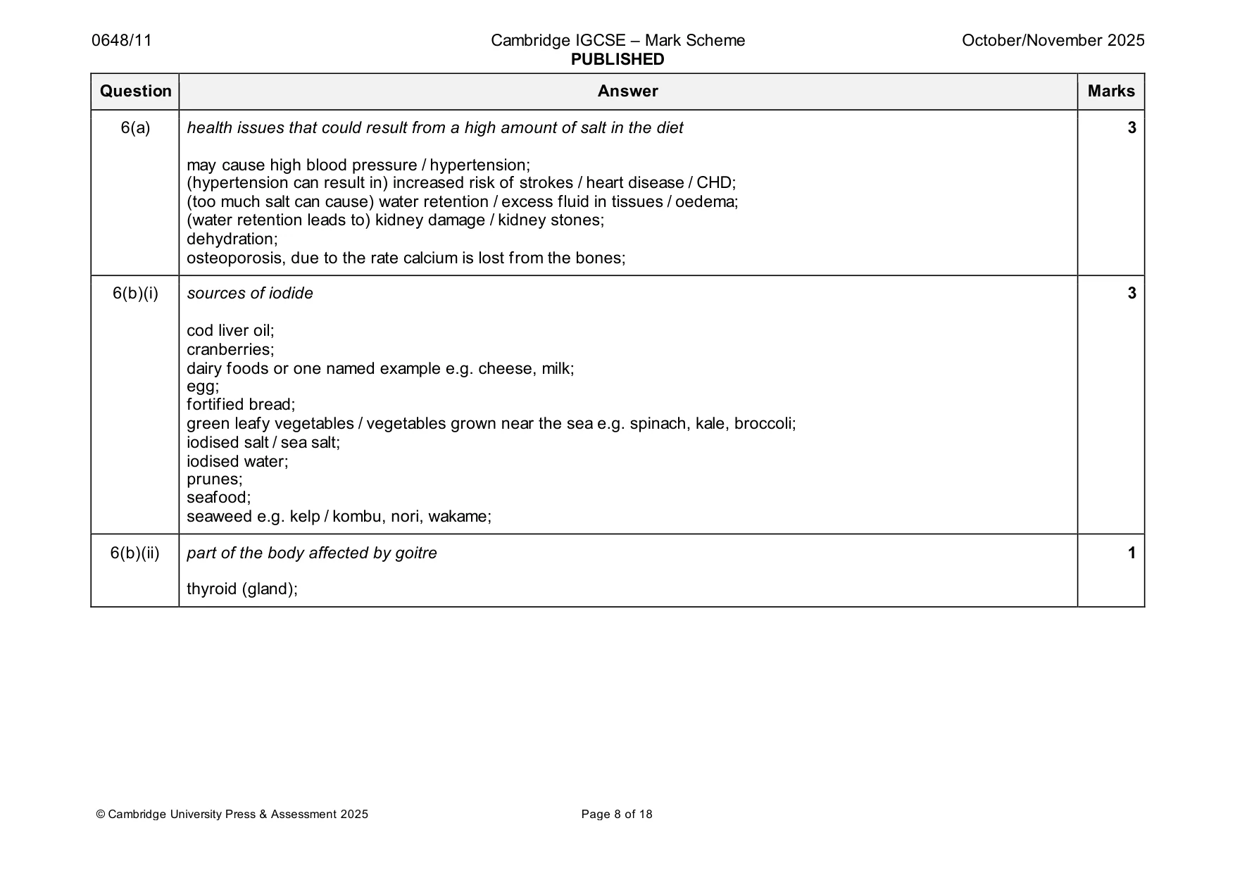 Mark scheme, page 8 of 18