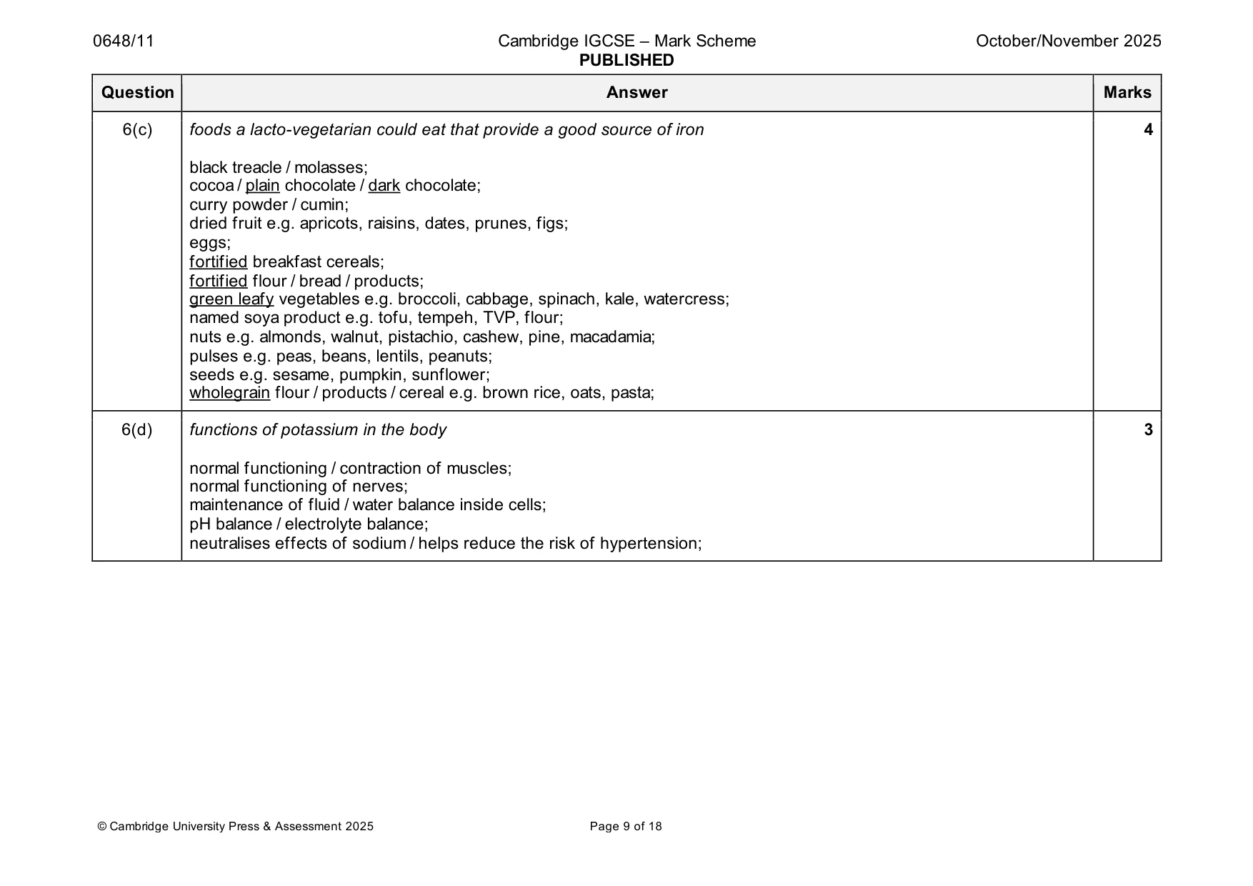 Mark scheme, page 9 of 18