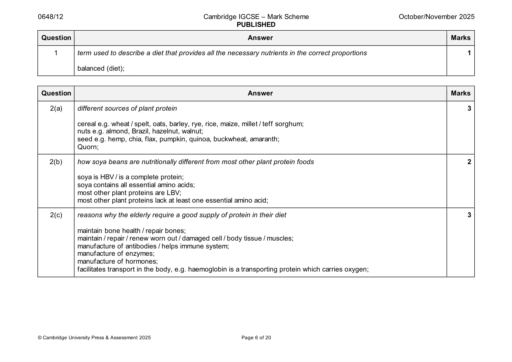 Mark scheme, page 6 of 20