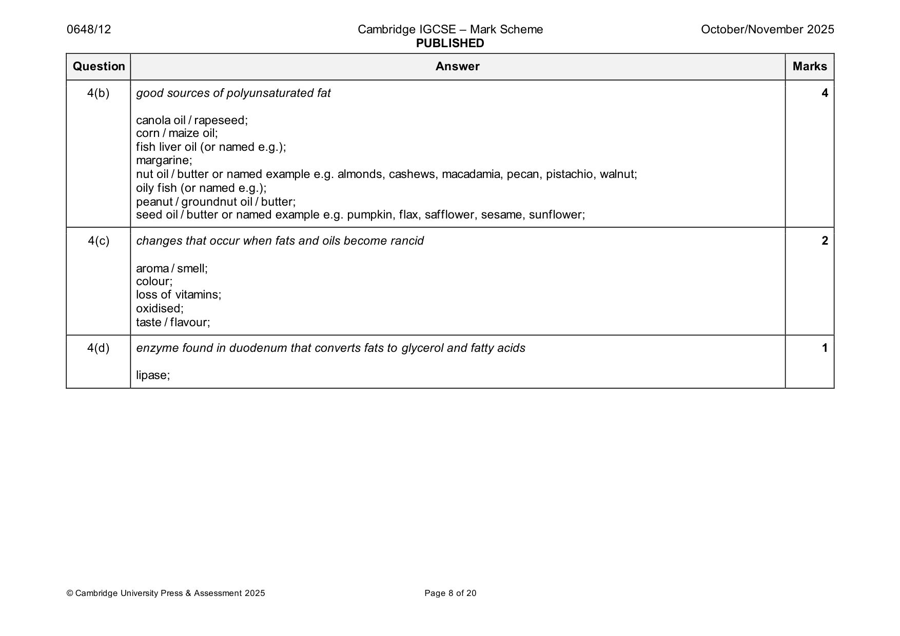 Mark scheme, page 8 of 20