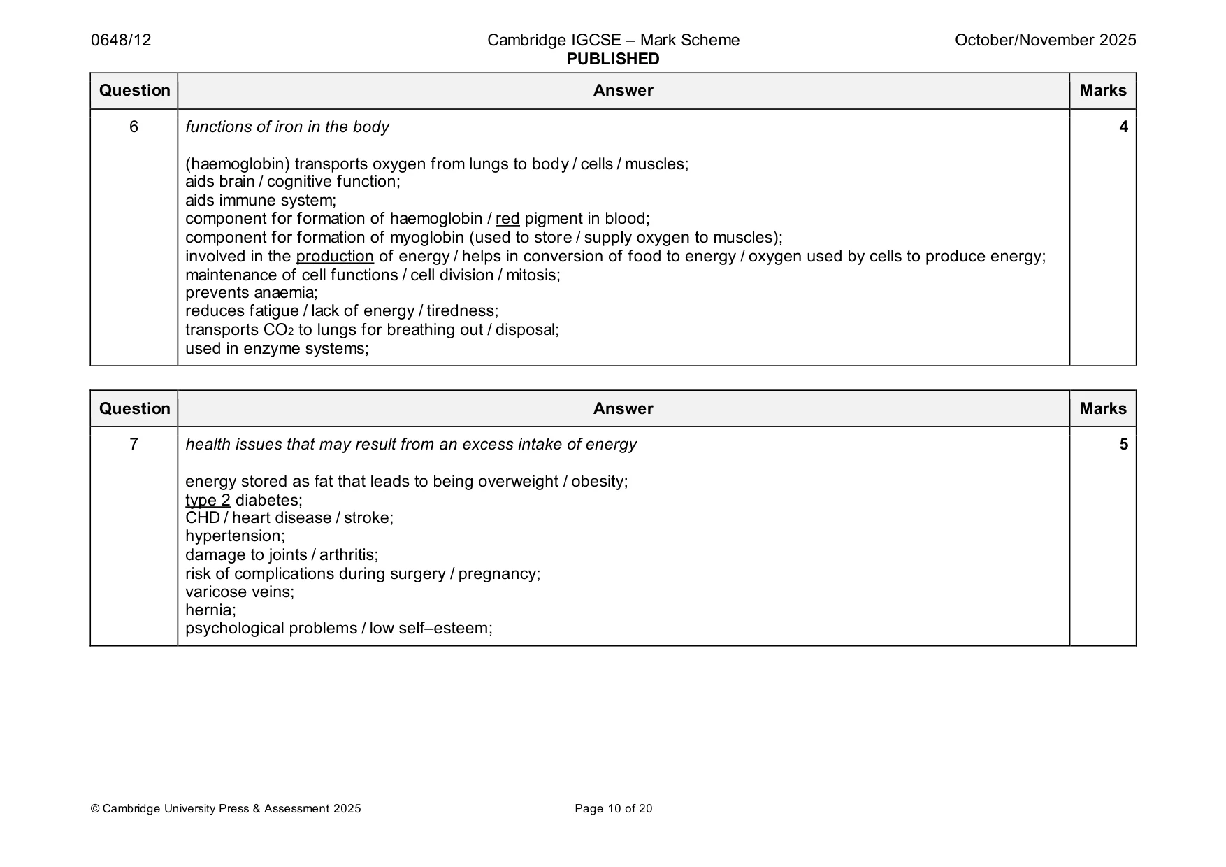Mark scheme, page 10 of 20
