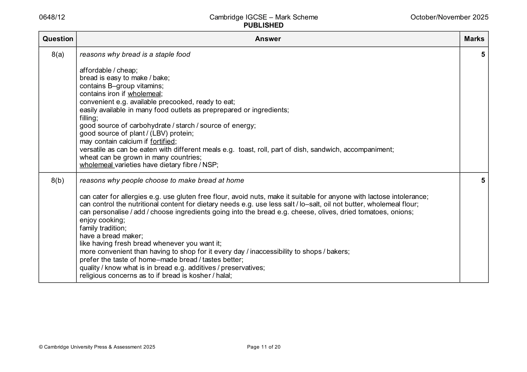 Mark scheme, page 11 of 20