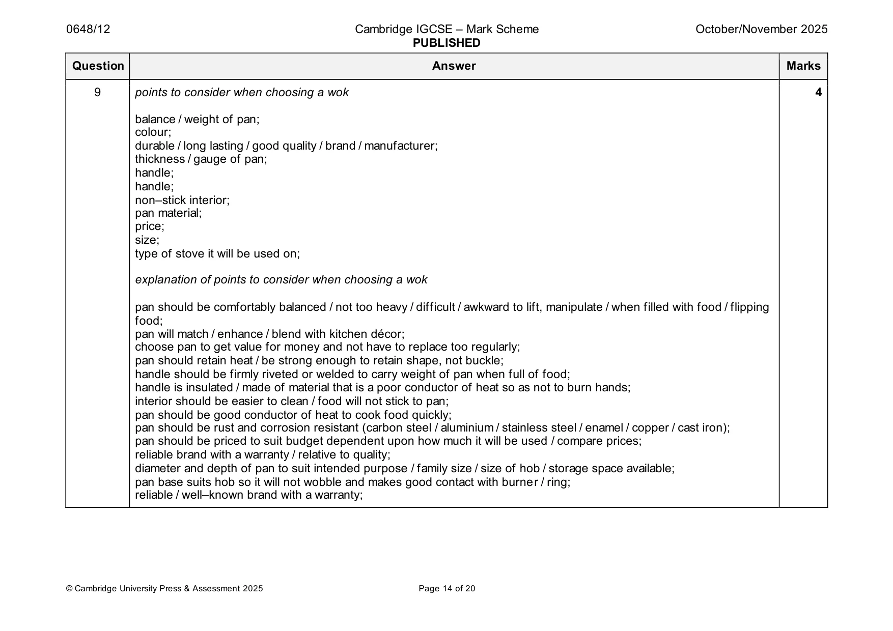 Mark scheme, page 14 of 20