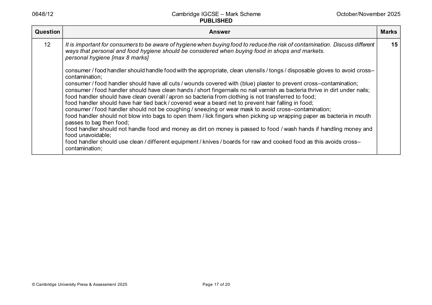 Mark scheme, page 17 of 20