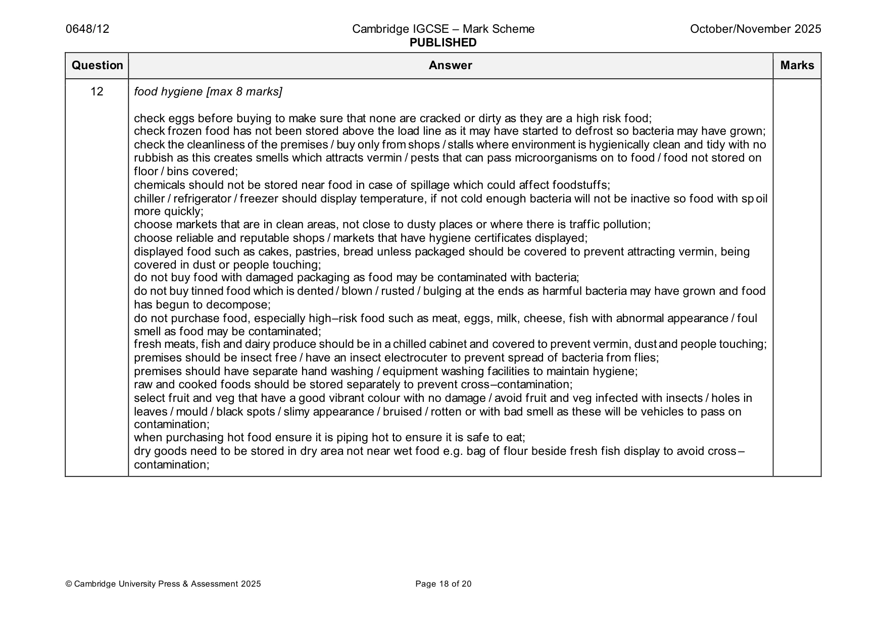 Mark scheme, page 18 of 20