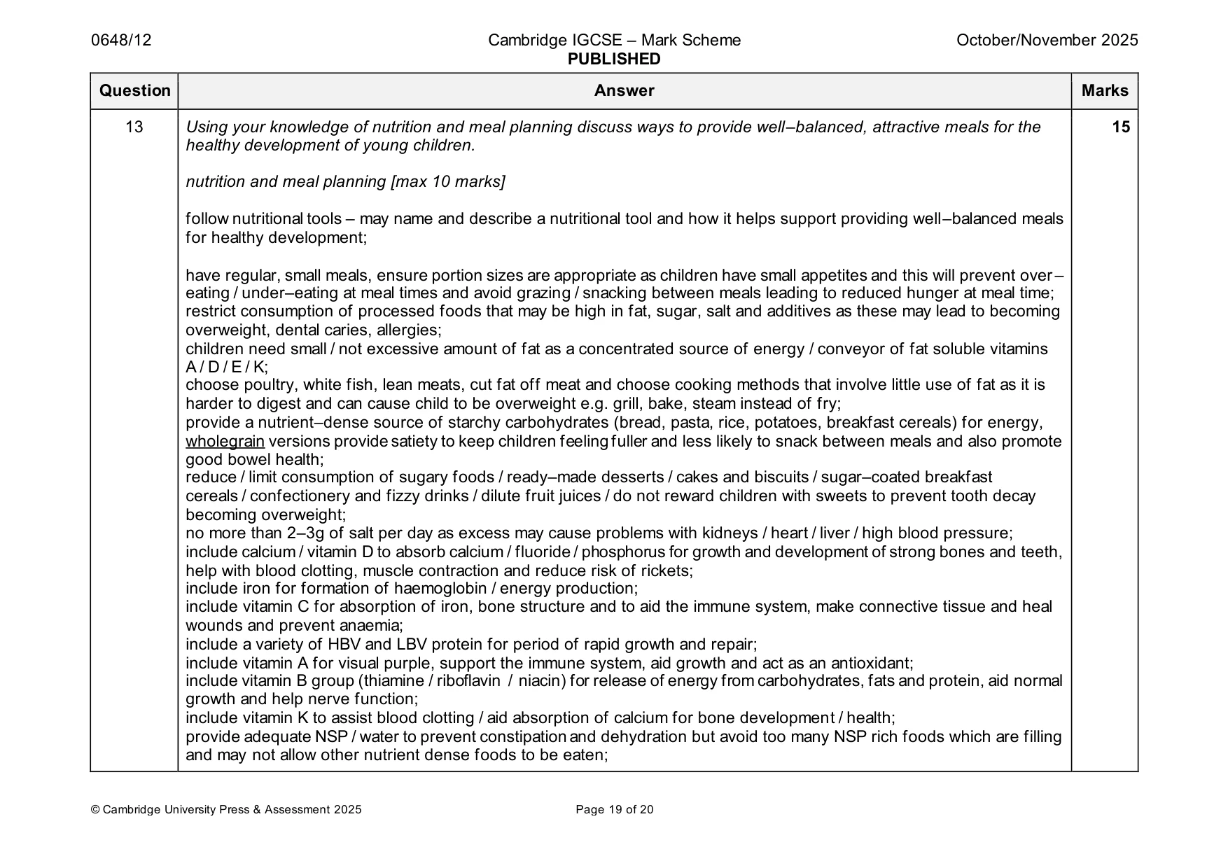 Mark scheme, page 19 of 20