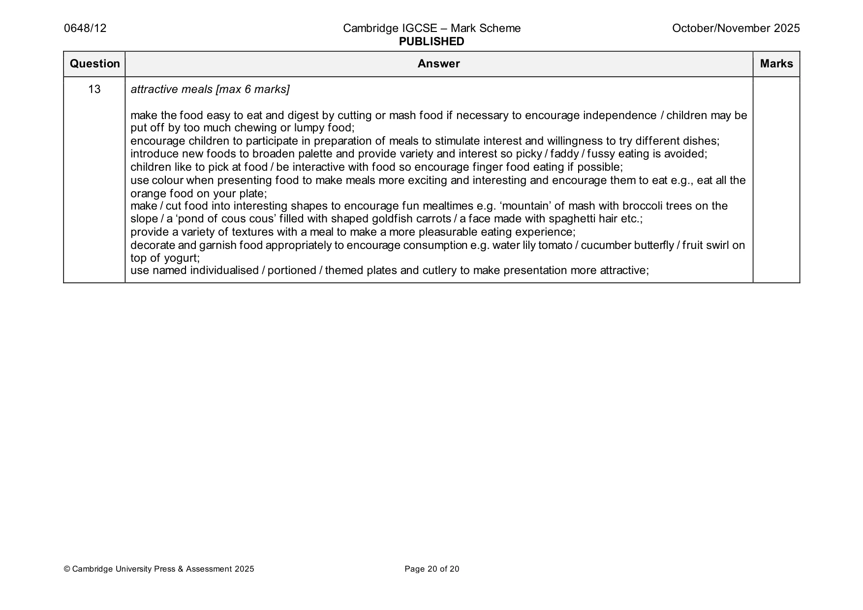 Mark scheme, page 20 of 20