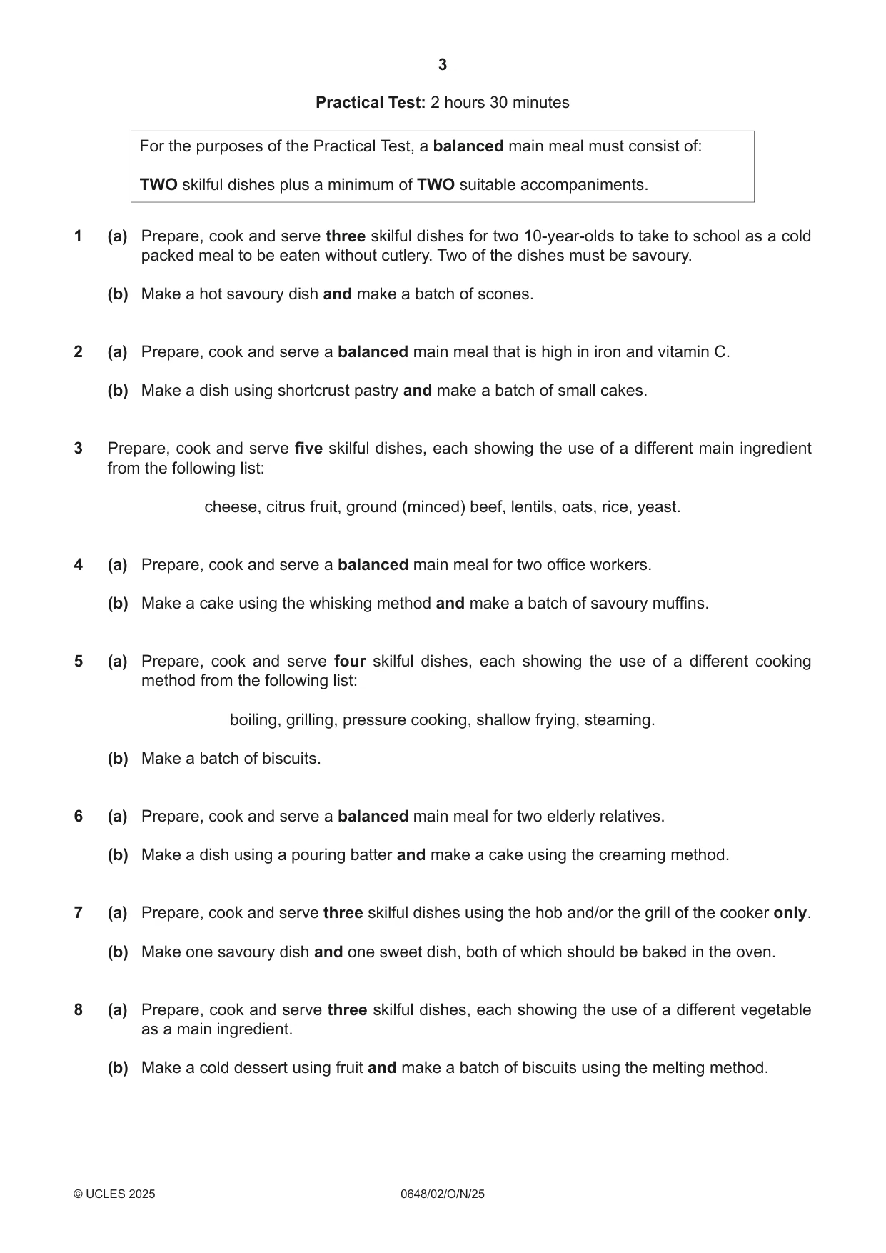 Cambridge IGCSE Food and Nutrition 0648 2025 Oct/Nov Paper 2 · Variant 0 question paper, page 3 of 4