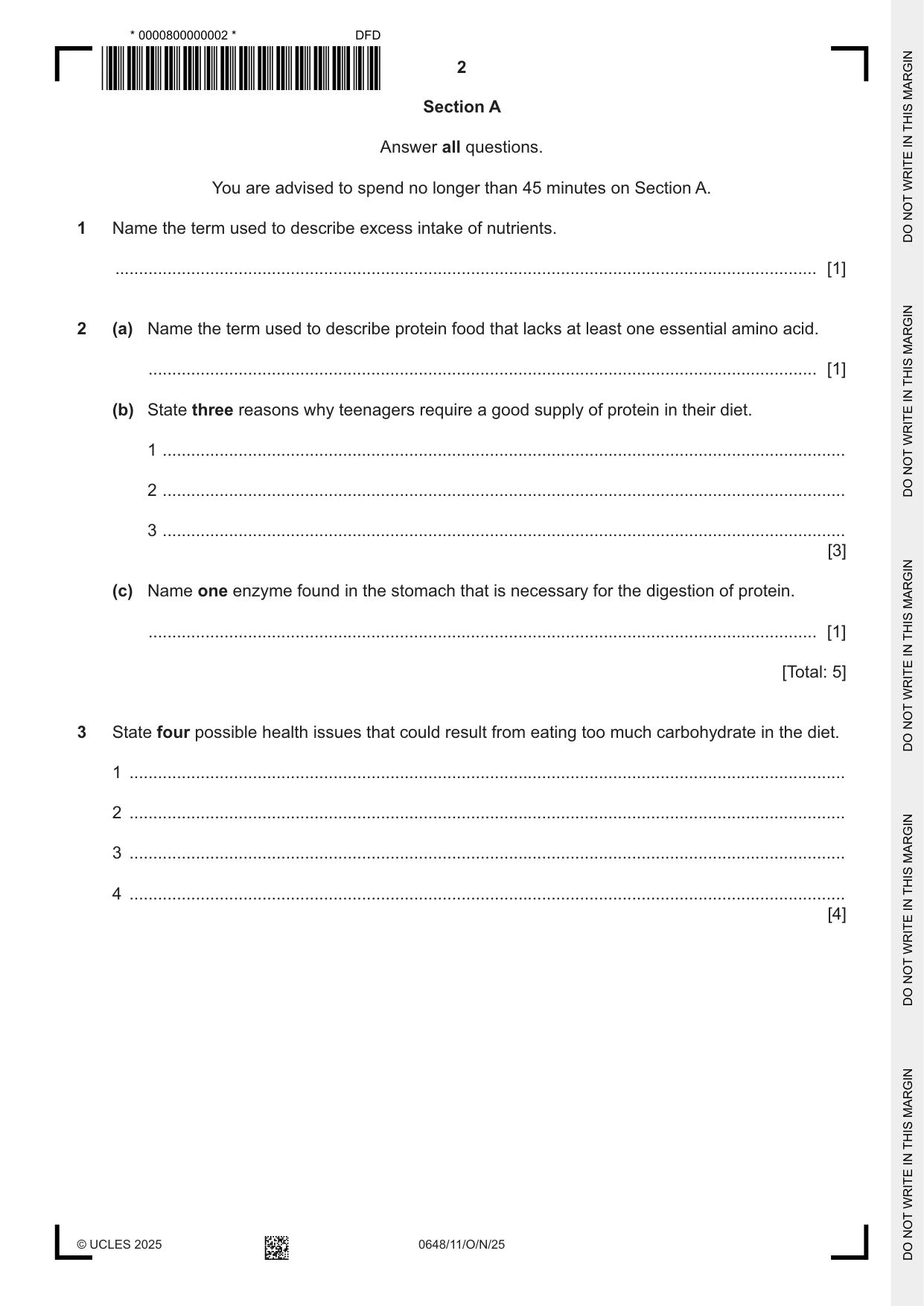Cambridge IGCSE Food and Nutrition 0648 2025 Oct/Nov Paper 1 · Variant 1 question paper, page 2 of 12
