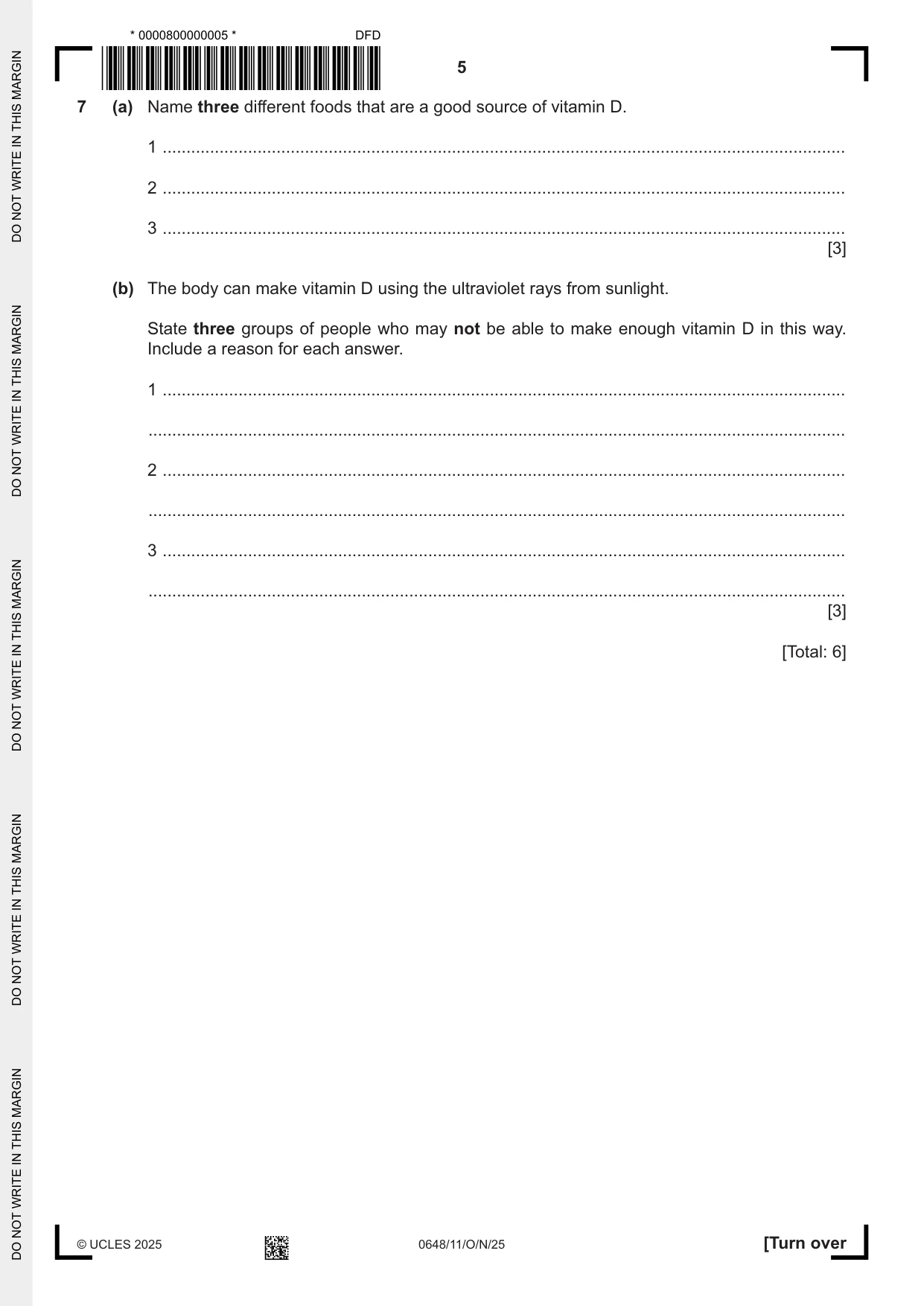 Cambridge IGCSE Food and Nutrition 0648 2025 Oct/Nov Paper 1 · Variant 1 question paper, page 5 of 12