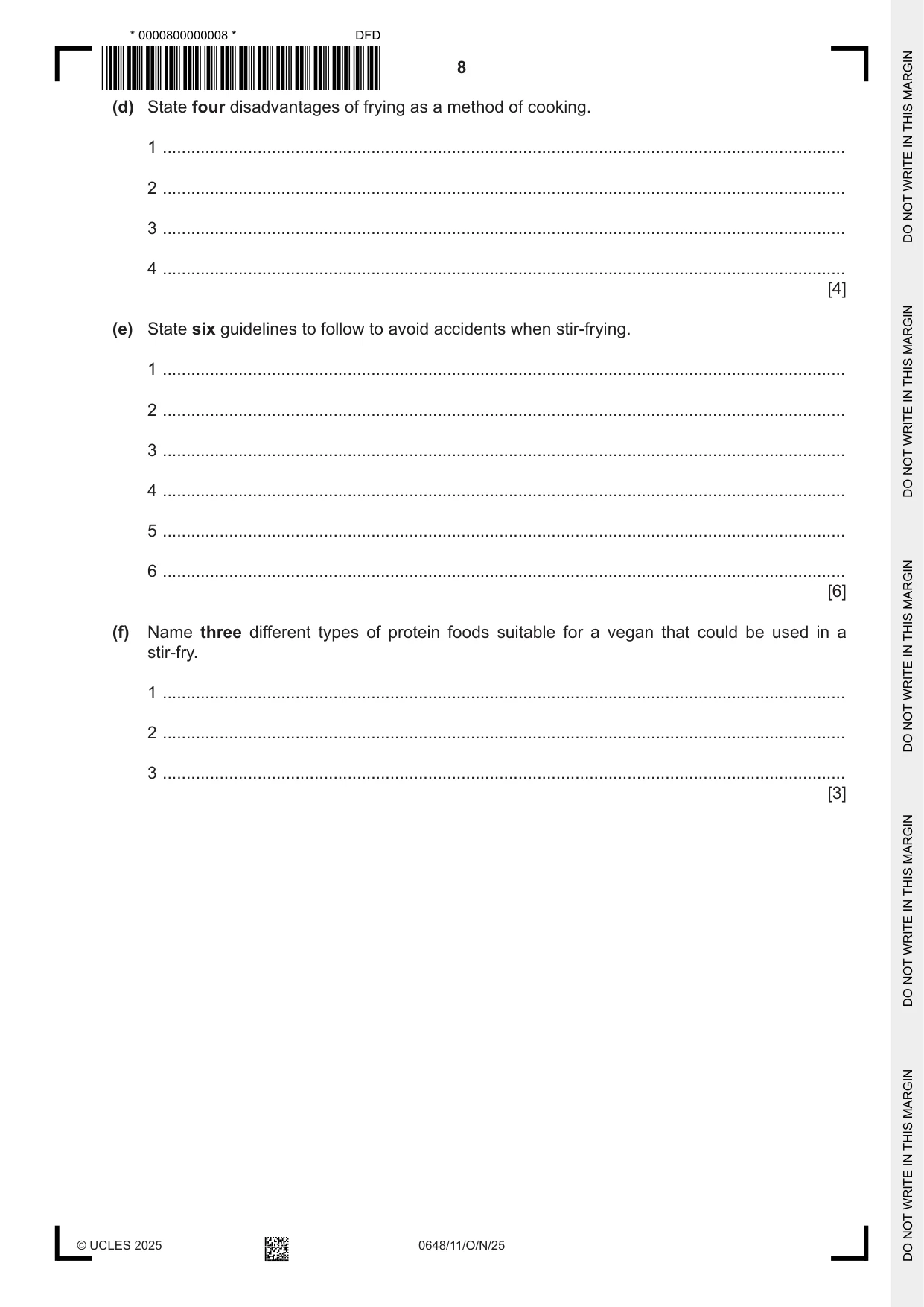 Cambridge IGCSE Food and Nutrition 0648 2025 Oct/Nov Paper 1 · Variant 1 question paper, page 8 of 12