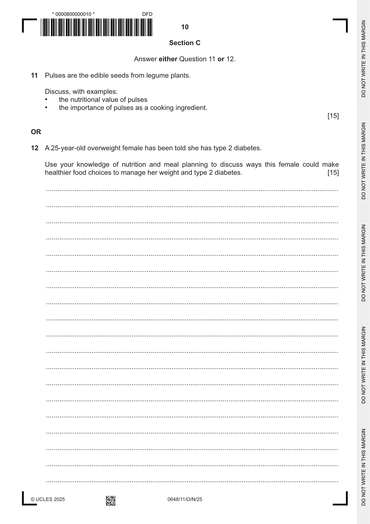 Cambridge IGCSE Food and Nutrition 0648 2025 Oct/Nov Paper 1 · Variant 1 question paper, page 10 of 12