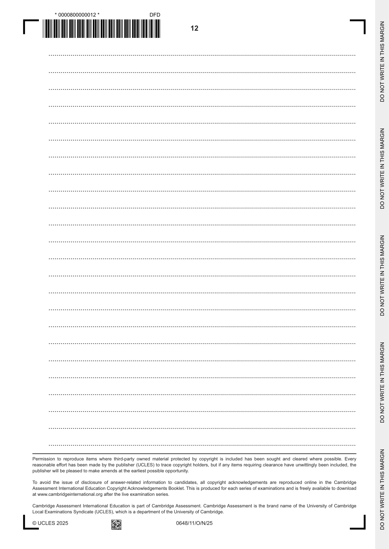Cambridge IGCSE Food and Nutrition 0648 2025 Oct/Nov Paper 1 · Variant 1 question paper, page 12 of 12