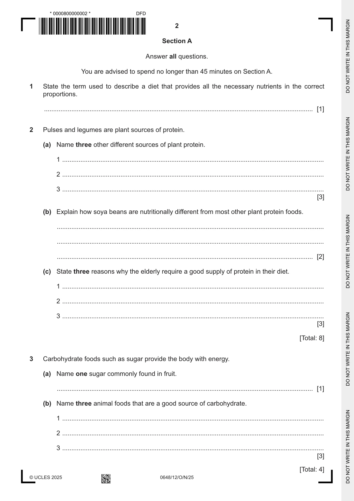 Cambridge IGCSE Food and Nutrition 0648 2025 Oct/Nov Paper 1 · Variant 2 question paper, page 2 of 12