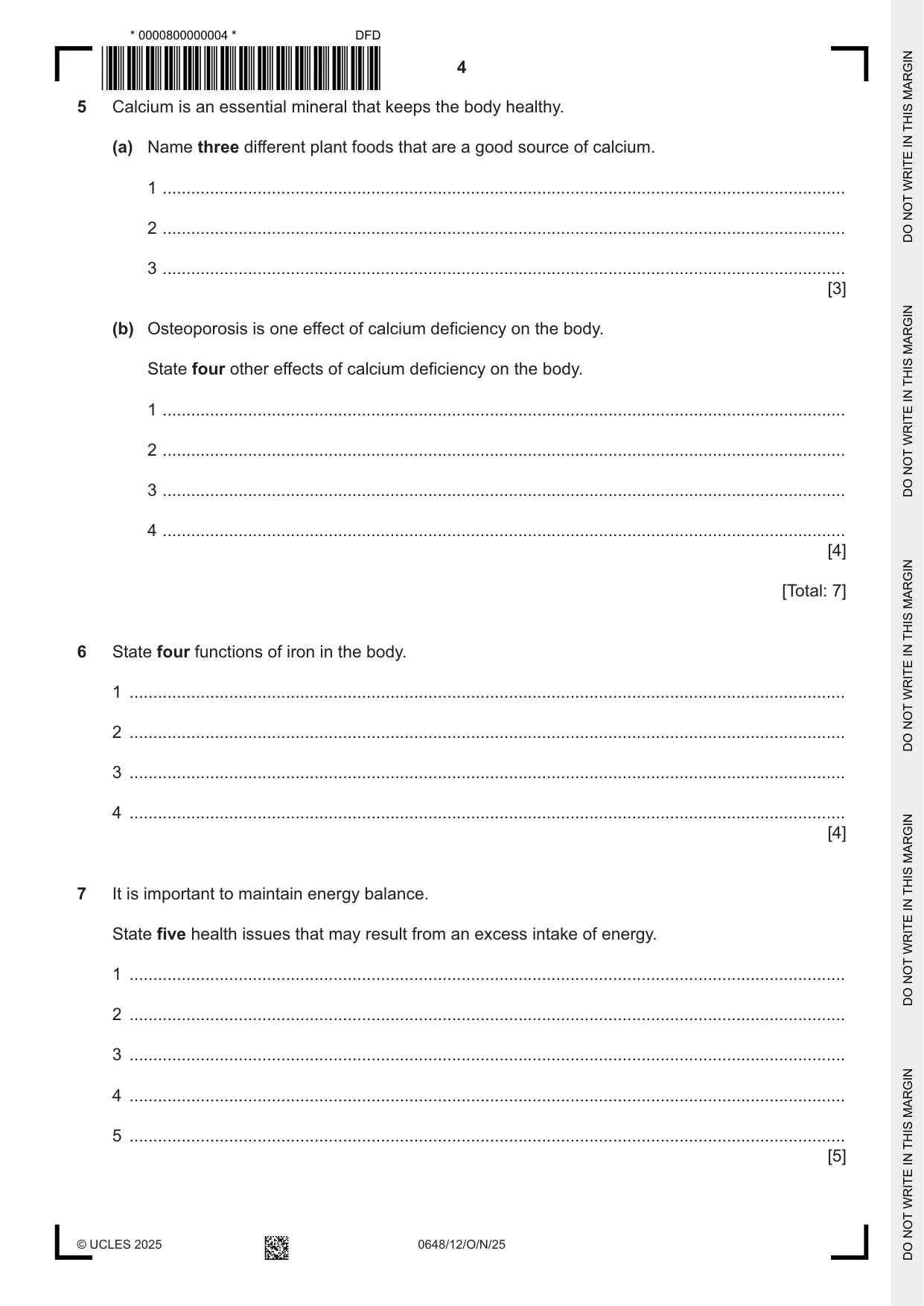 Cambridge IGCSE Food and Nutrition 0648 2025 Oct/Nov Paper 1 · Variant 2 question paper, page 4 of 12