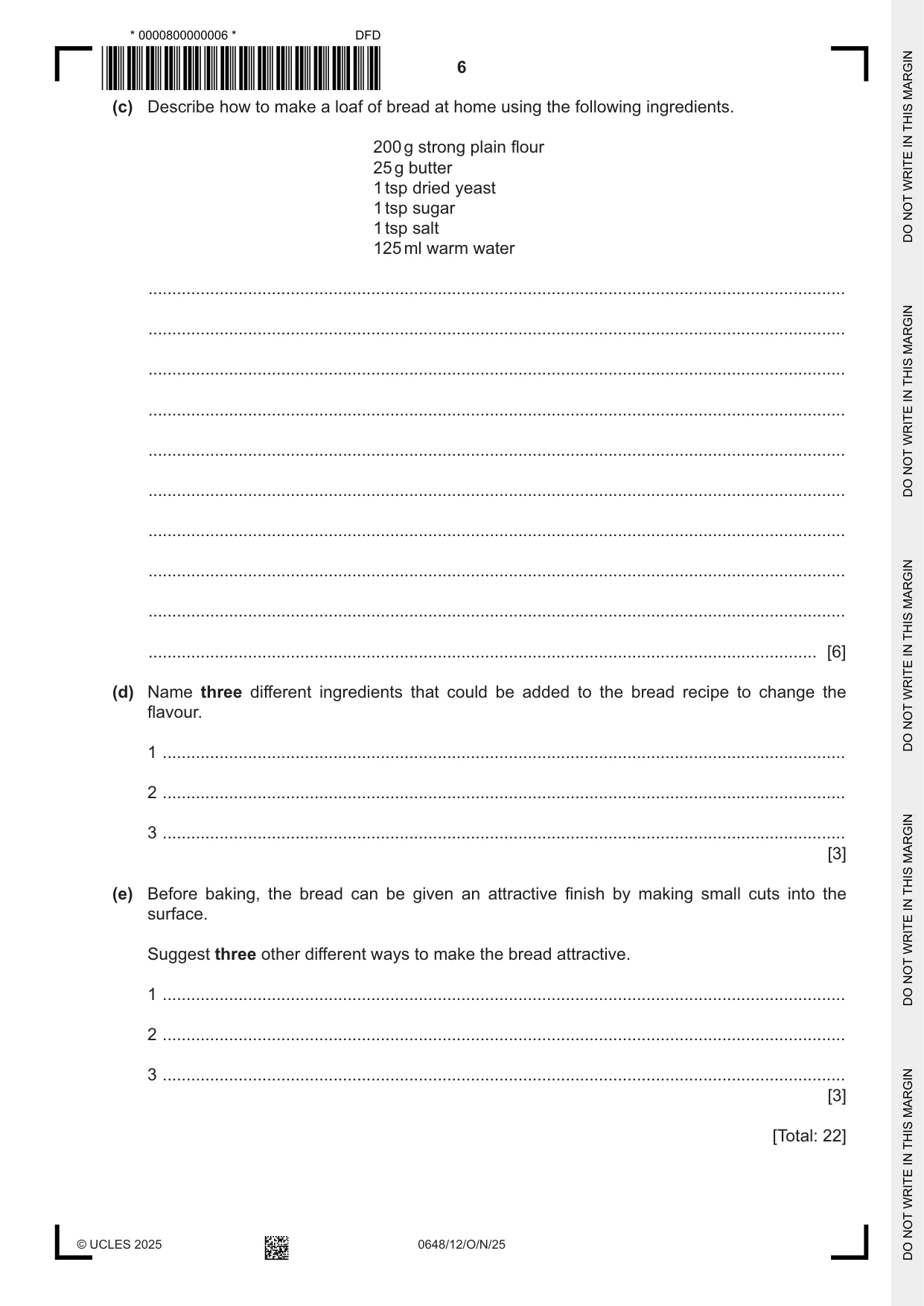 Cambridge IGCSE Food and Nutrition 0648 2025 Oct/Nov Paper 1 · Variant 2 question paper, page 6 of 12