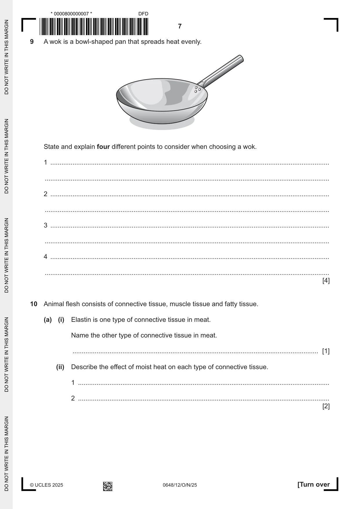 Cambridge IGCSE Food and Nutrition 0648 2025 Oct/Nov Paper 1 · Variant 2 question paper, page 7 of 12