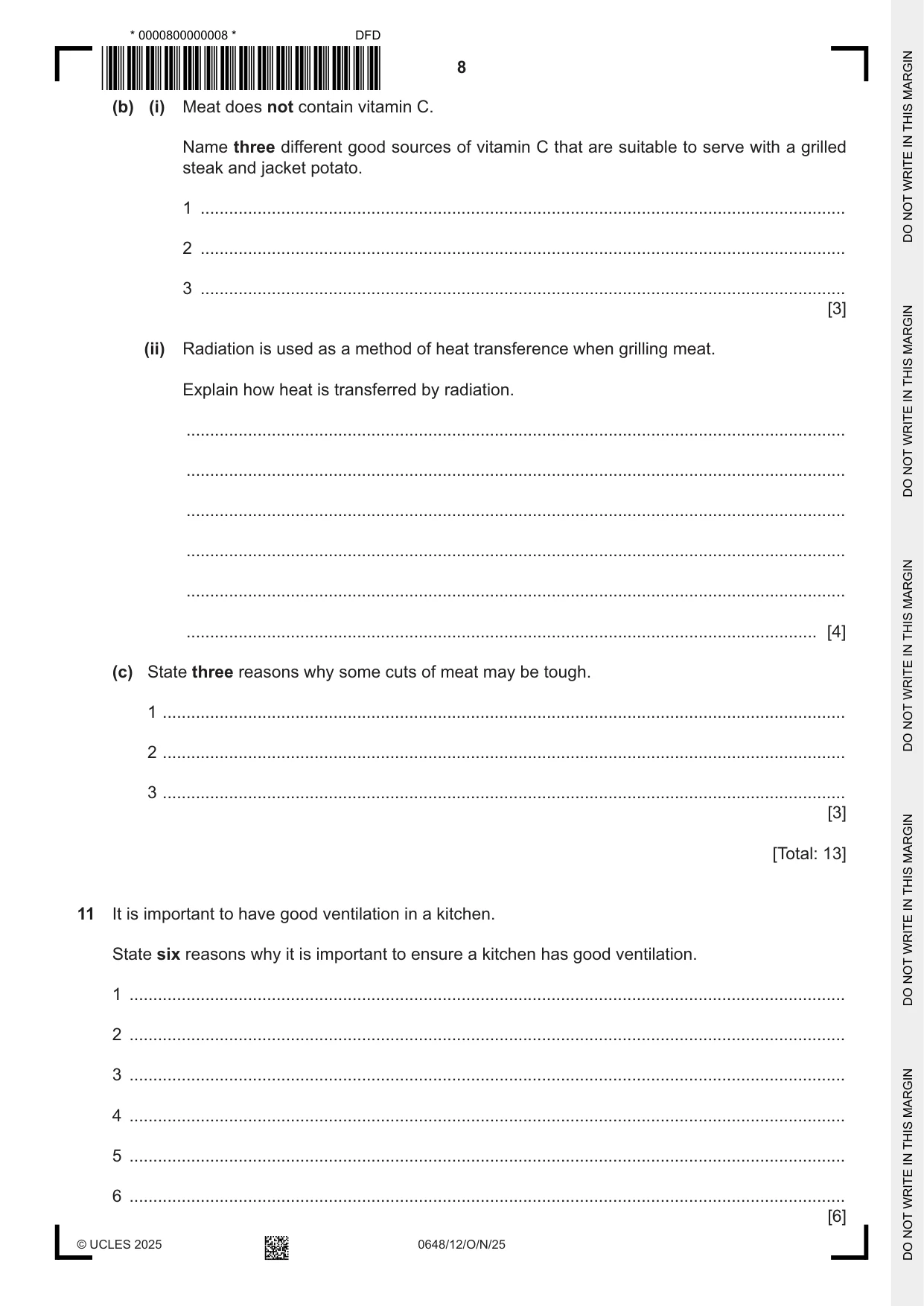 Cambridge IGCSE Food and Nutrition 0648 2025 Oct/Nov Paper 1 · Variant 2 question paper, page 8 of 12