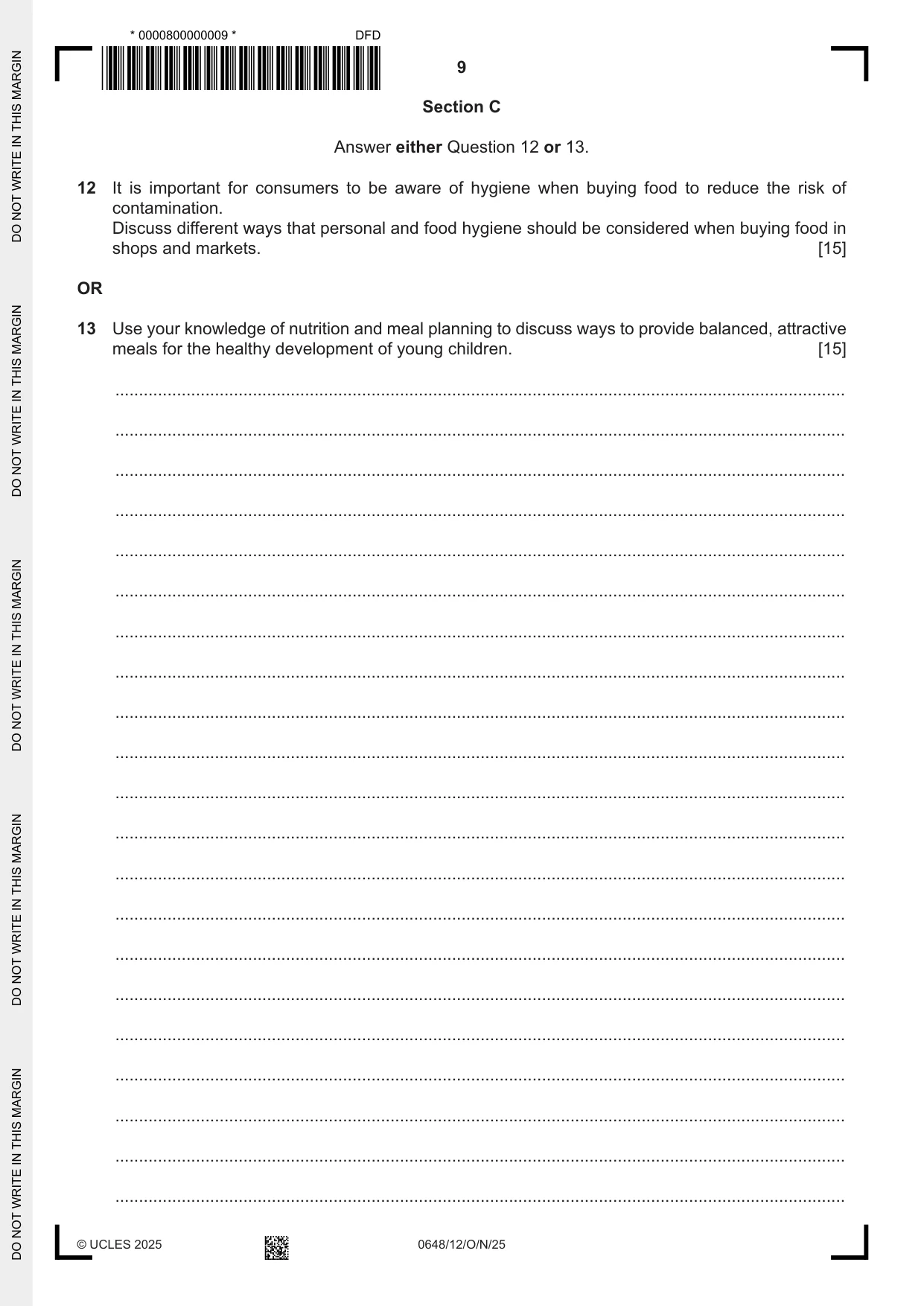 Cambridge IGCSE Food and Nutrition 0648 2025 Oct/Nov Paper 1 · Variant 2 question paper, page 9 of 12