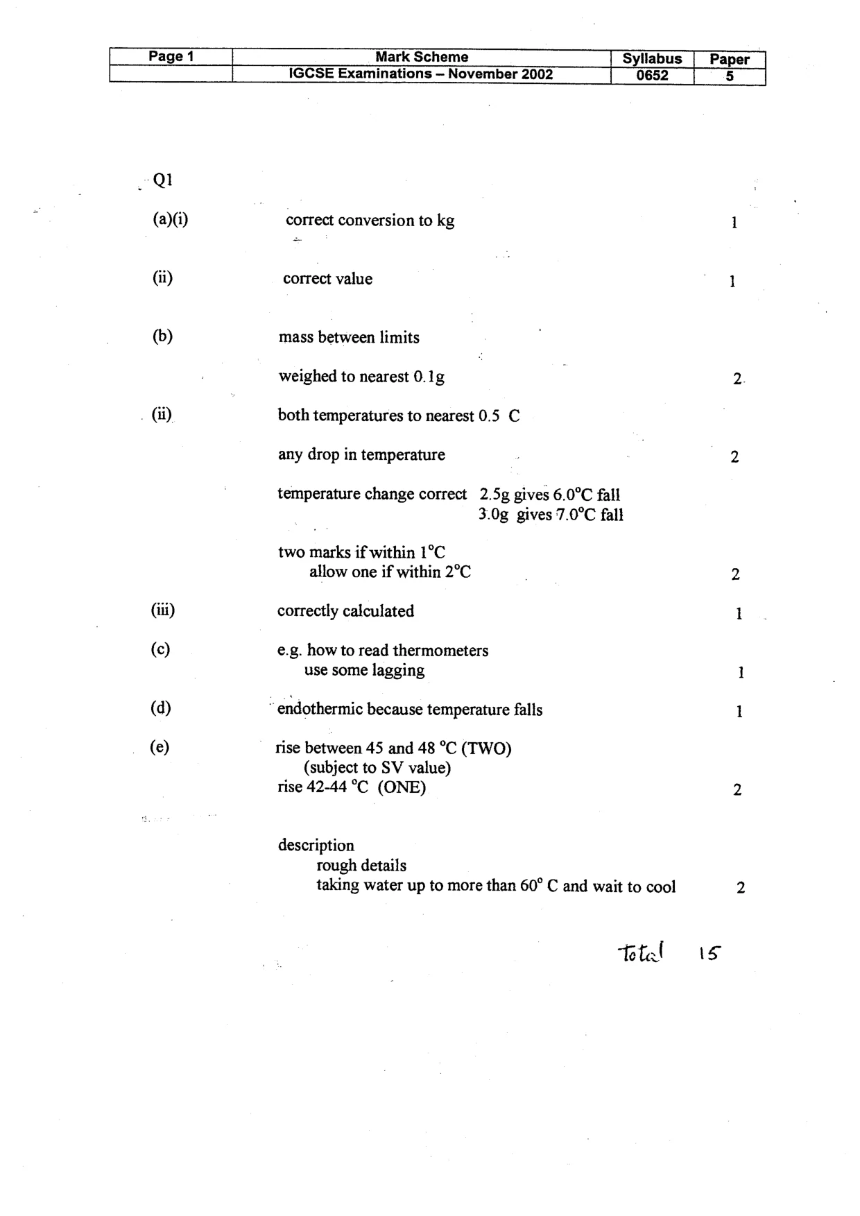 Mark scheme, page 2 of 3