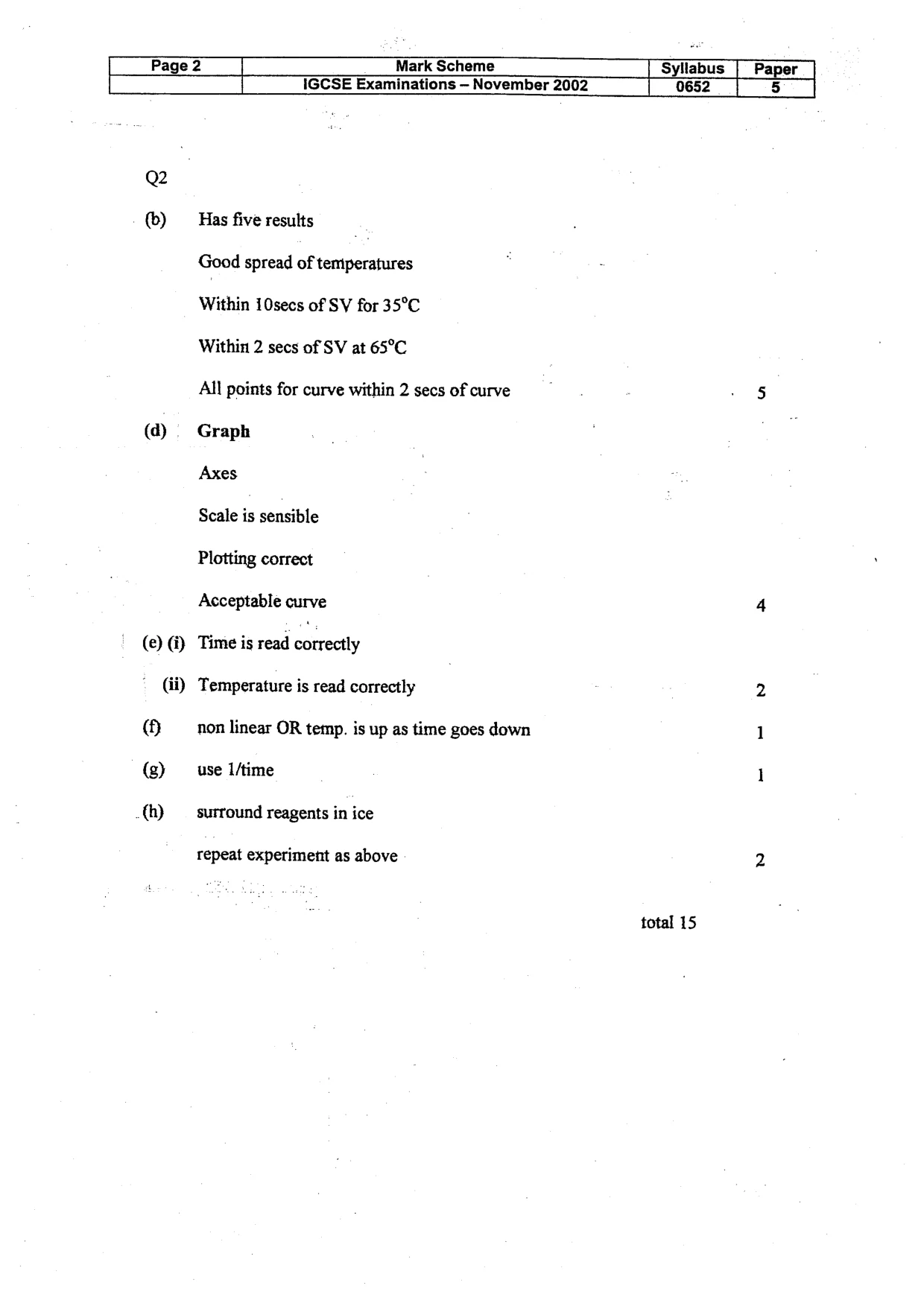 Mark scheme, page 3 of 3
