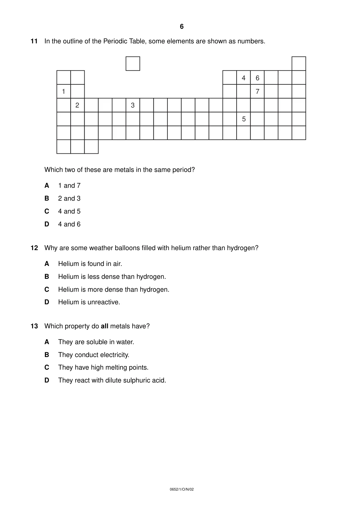 Cambridge IGCSE Physical Science 0652 2002 Oct/Nov Paper 1 · Variant 1 question paper, page 6 of 20