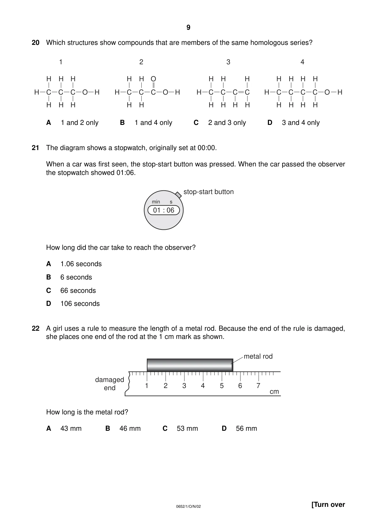 Cambridge IGCSE Physical Science 0652 2002 Oct/Nov Paper 1 · Variant 1 question paper, page 9 of 20