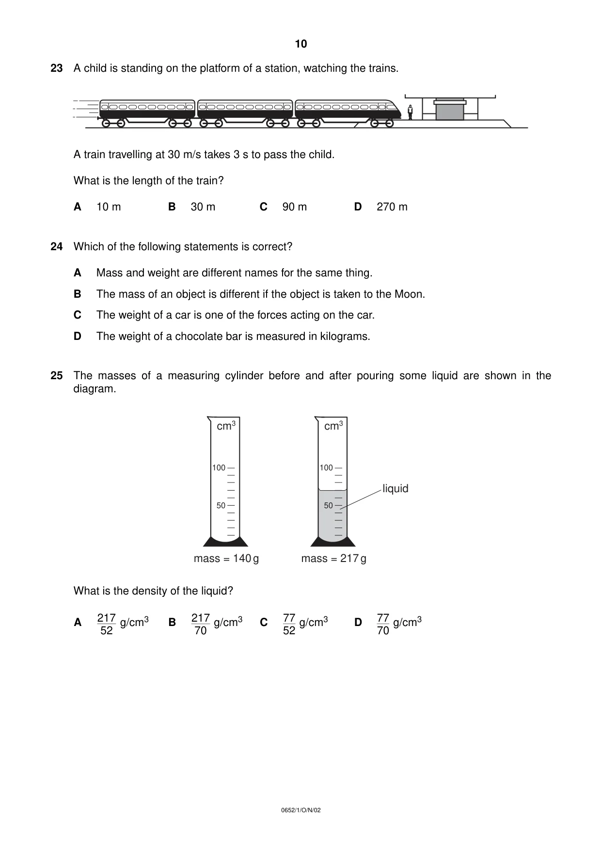 Cambridge IGCSE Physical Science 0652 2002 Oct/Nov Paper 1 · Variant 1 question paper, page 10 of 20