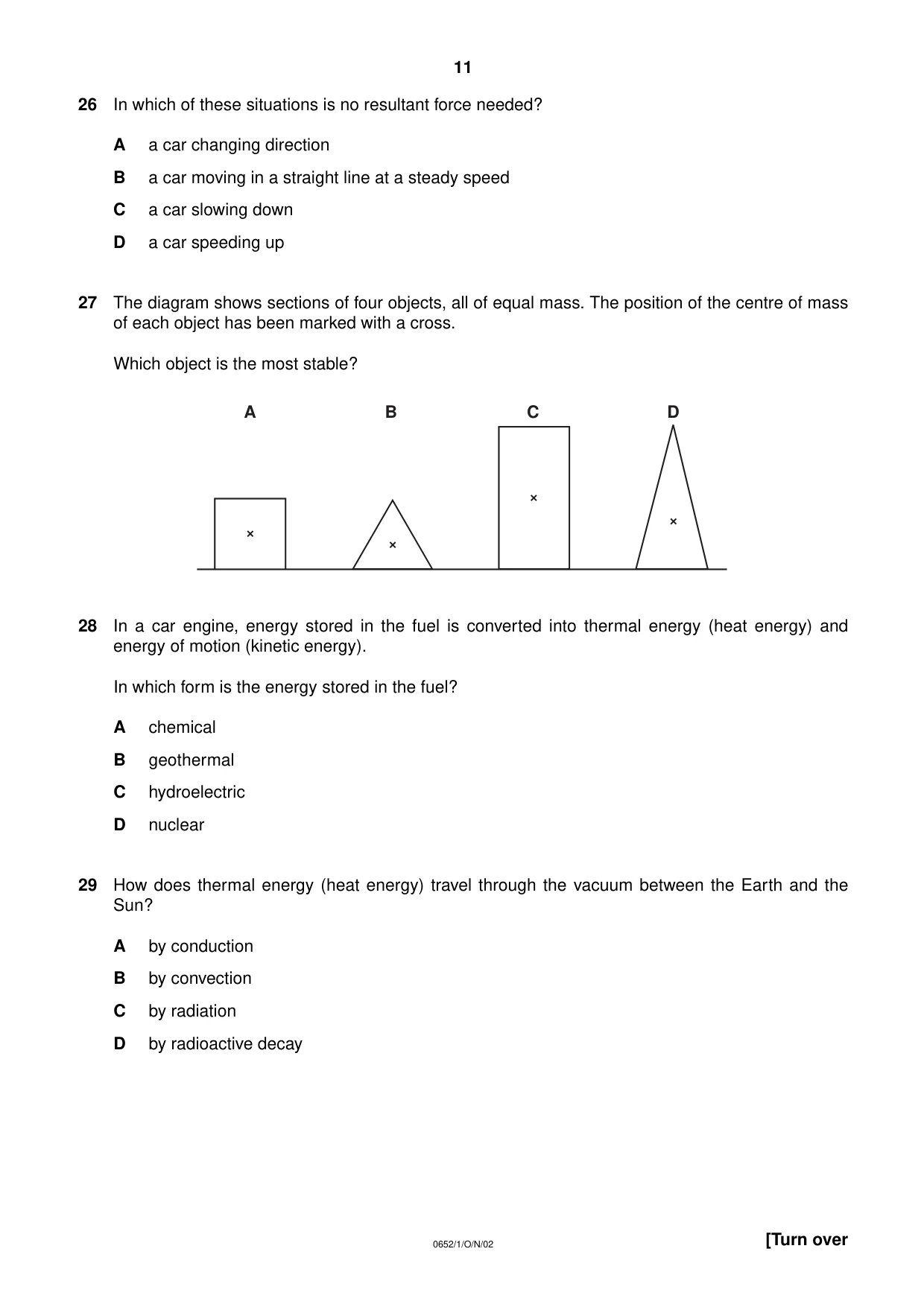 Cambridge IGCSE Physical Science 0652 2002 Oct/Nov Paper 1 · Variant 1 question paper, page 11 of 20