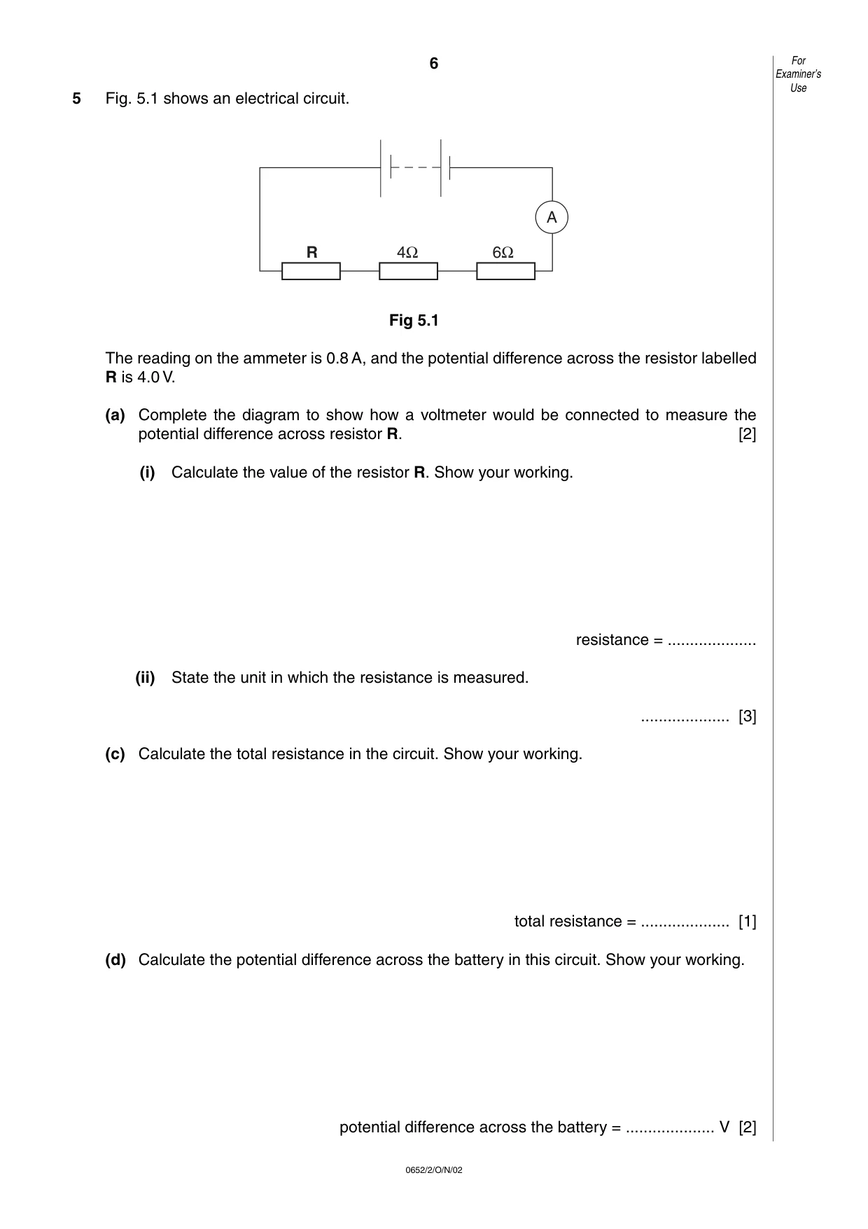 Cambridge IGCSE Physical Science 0652 2002 Oct/Nov Paper 2 · Variant 1 question paper, page 6 of 12