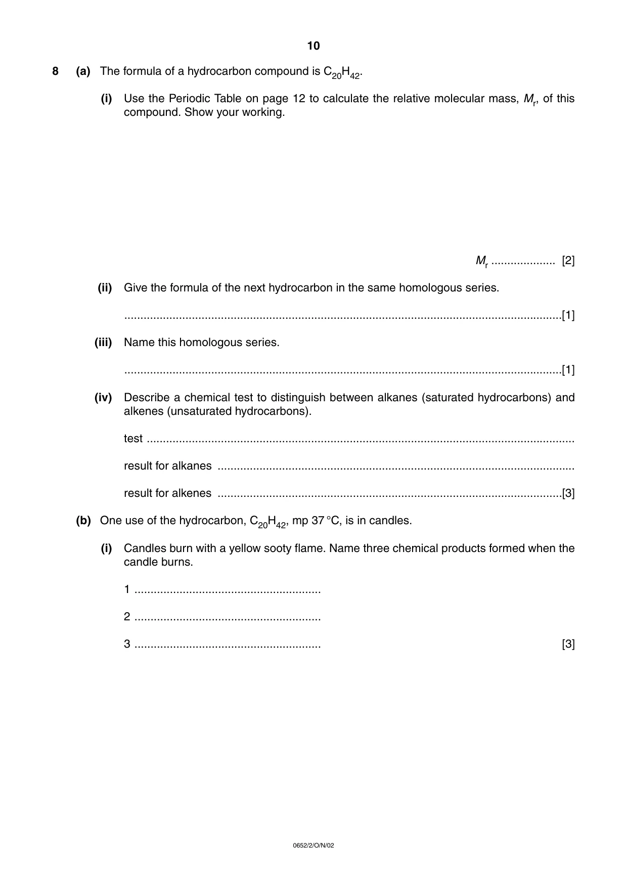 Cambridge IGCSE Physical Science 0652 2002 Oct/Nov Paper 2 · Variant 1 question paper, page 10 of 12